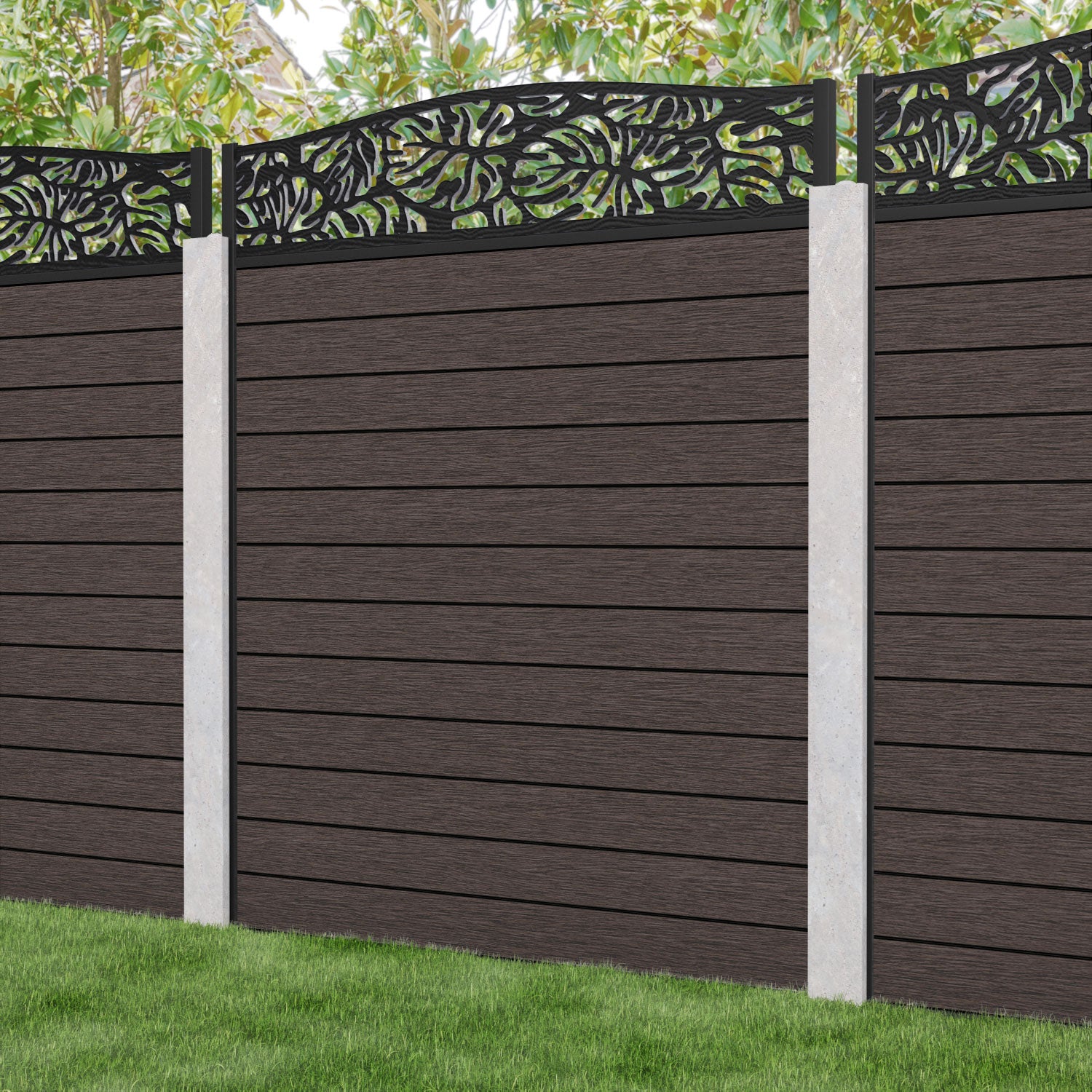 Fusion Botanic Curved Top Fence Panel - Mid Brown - for existing concrete posts