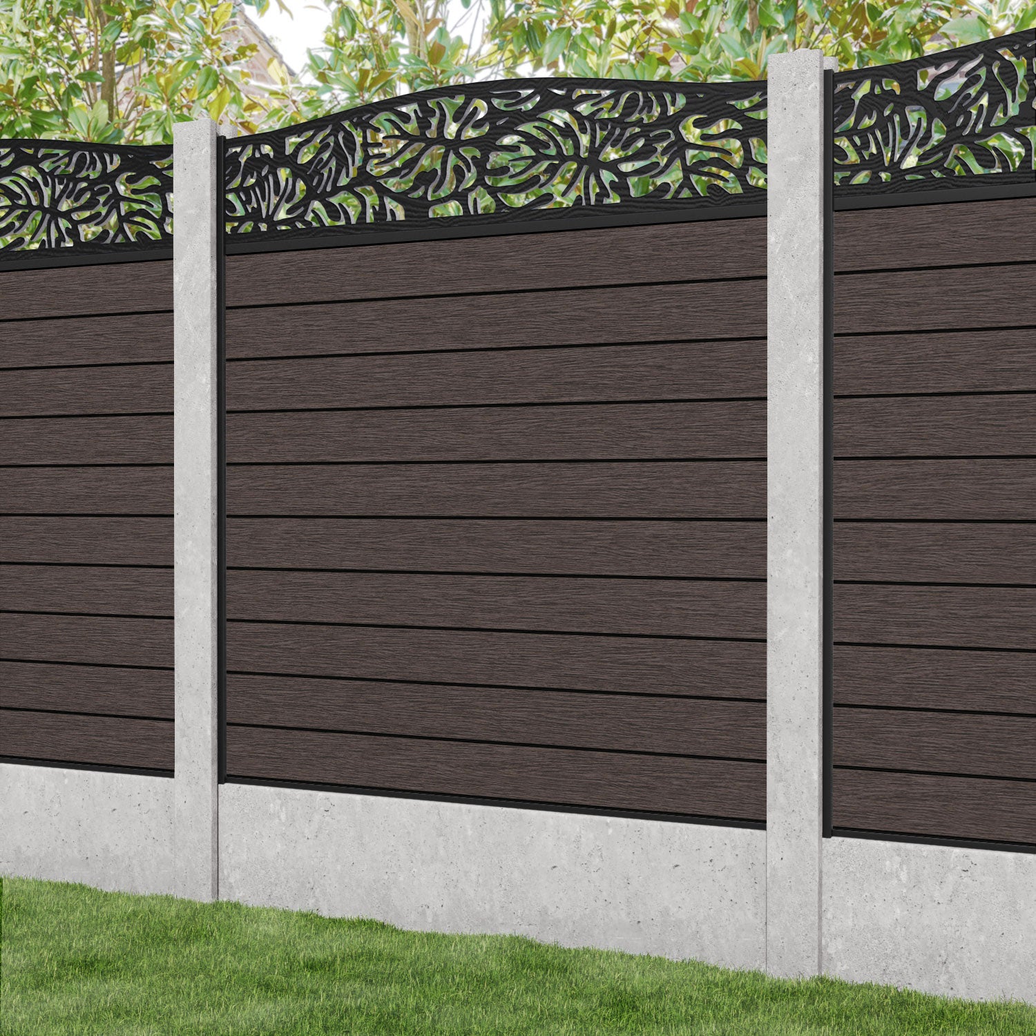 Fusion Botanic Curved Top Fence Panel - Mid Brown - for existing concrete posts
