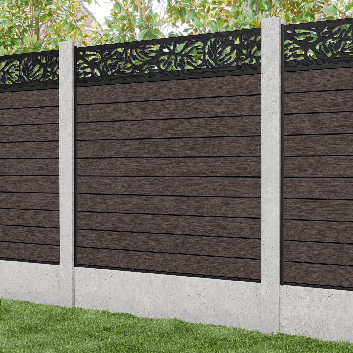 Fusion Botanic Fence Panel - Mid Brown - for existing concrete posts