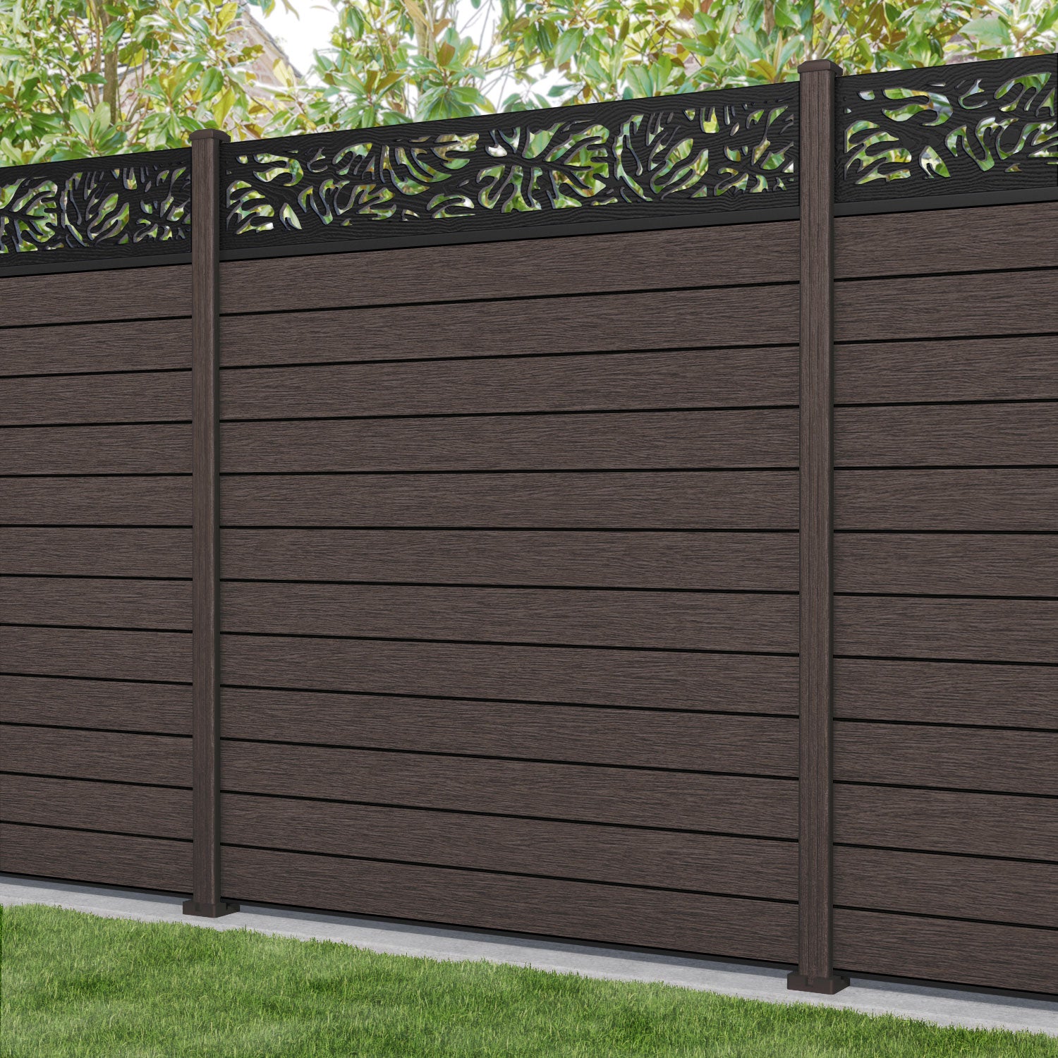 Fusion Botanic Fence Panel - Mid Brown - with our composite posts