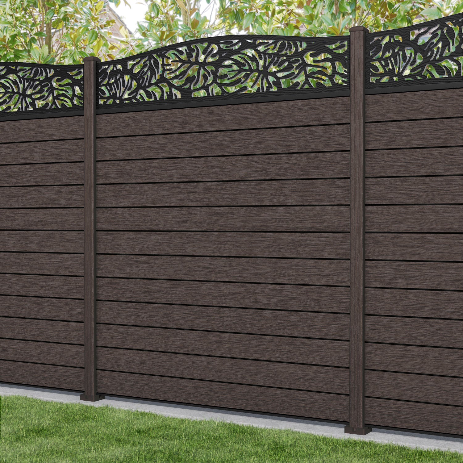 Fusion Botanic Curved Top Fence Panel - Mid Brown - with our composite posts