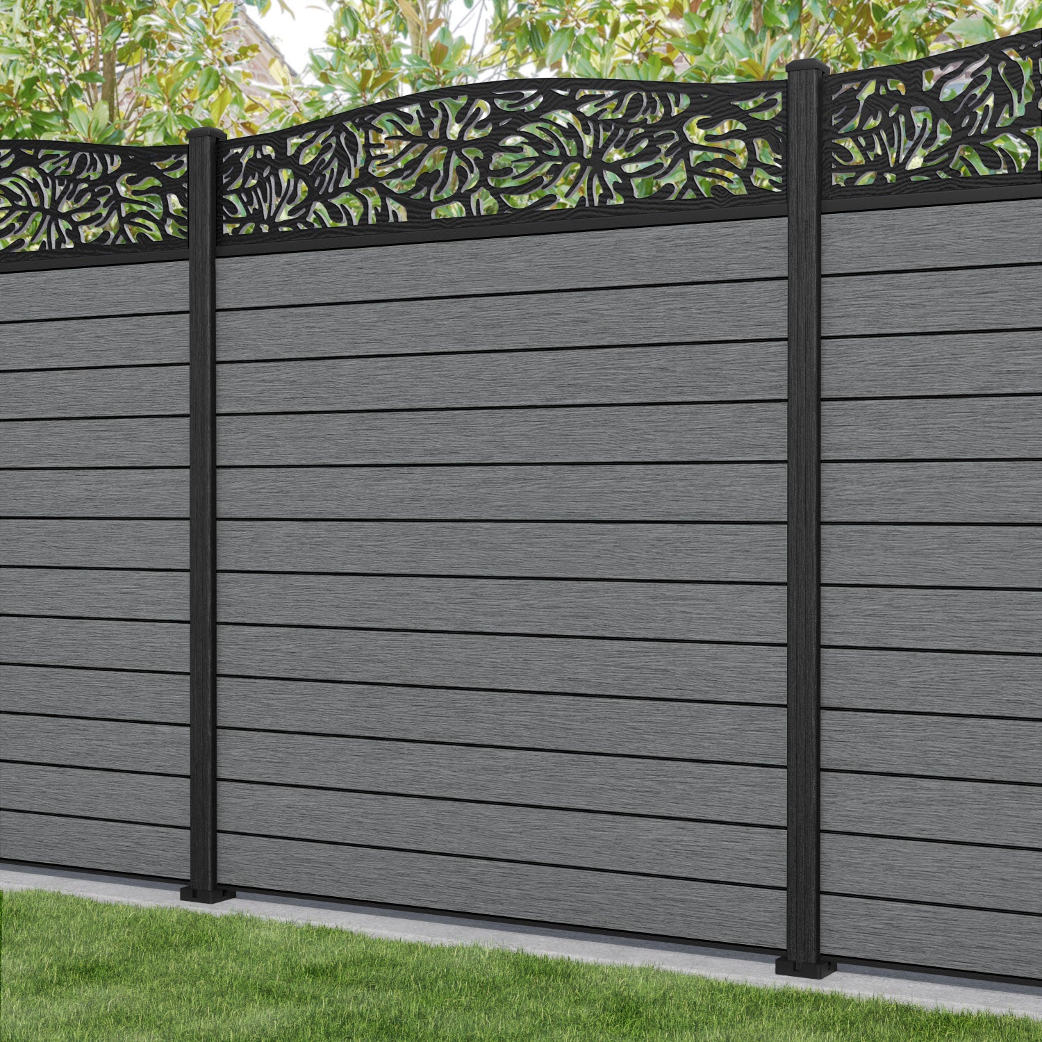 Fusion Botanic Curved Top Fence Panel - Mid Grey - with our composite posts