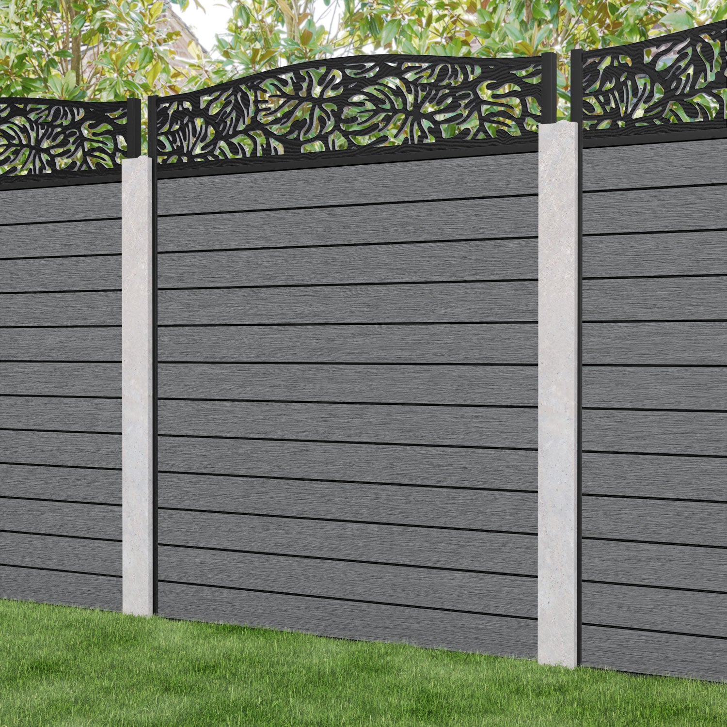 Fusion Botanic Curved Top Fence Panel - Mid Grey - for existing concrete posts