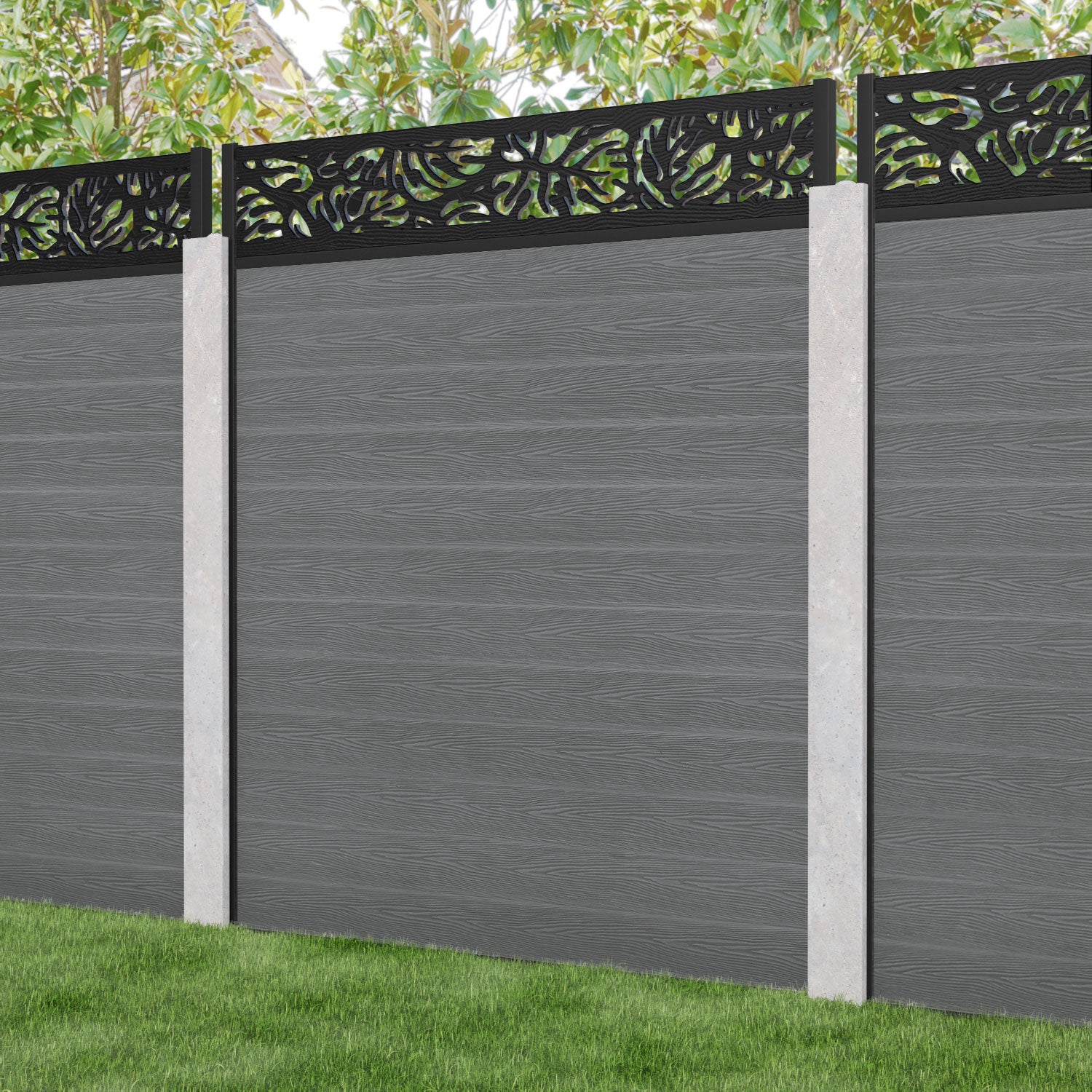 Classic Botanic Fence Panel - Mid Grey - for existing concrete posts