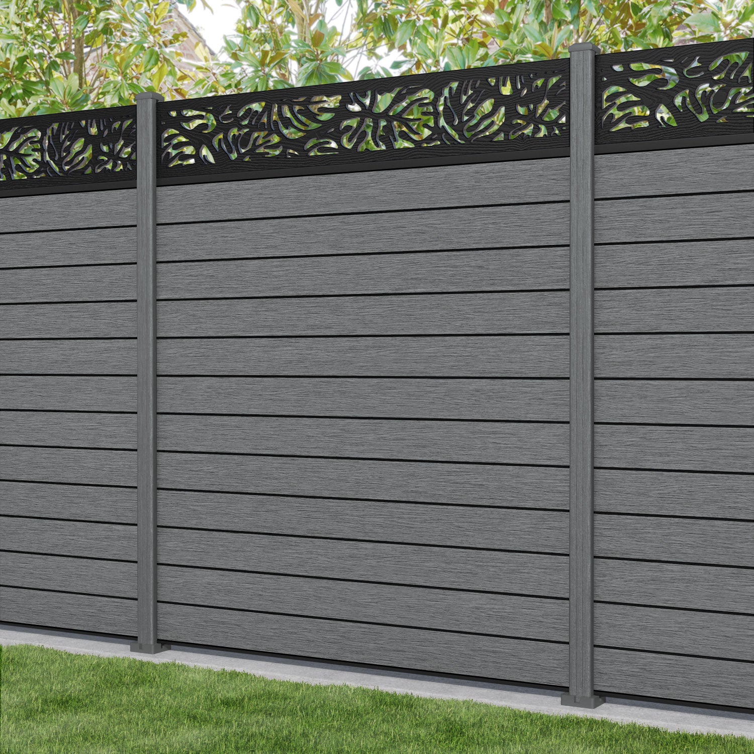 Fusion Botanic Fence Panel - Mid Grey - with our composite posts