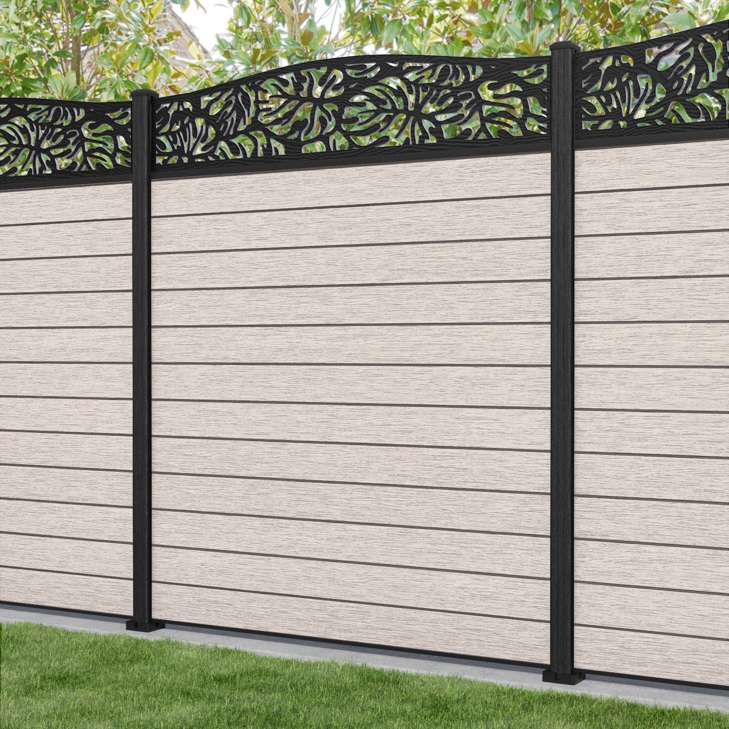 Fusion Botanic Curved Top Fence Panel - Mid Stone - with our composite posts