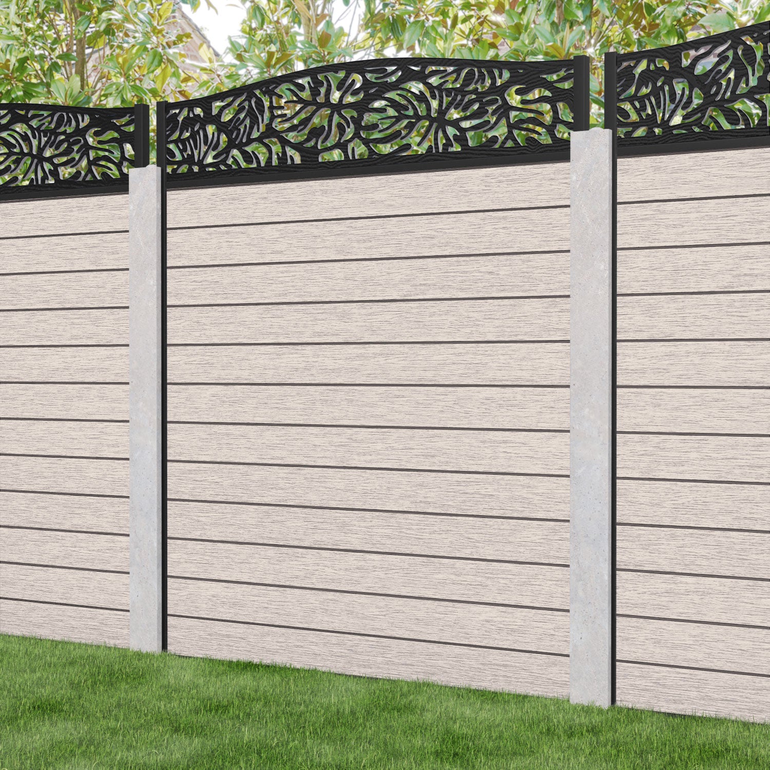 Fusion Botanic Curved Top Fence Panel - Mid Stone - for existing concrete posts