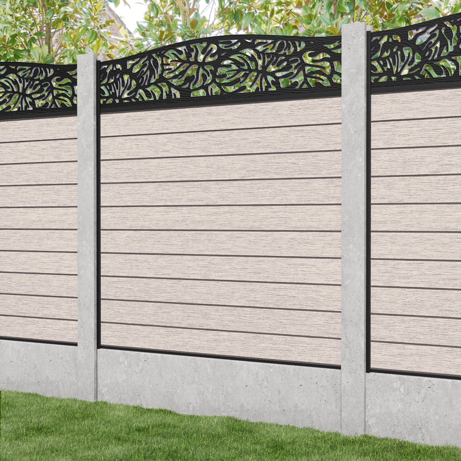 Fusion Botanic Curved Top Fence Panel - Mid Stone - for existing concrete posts