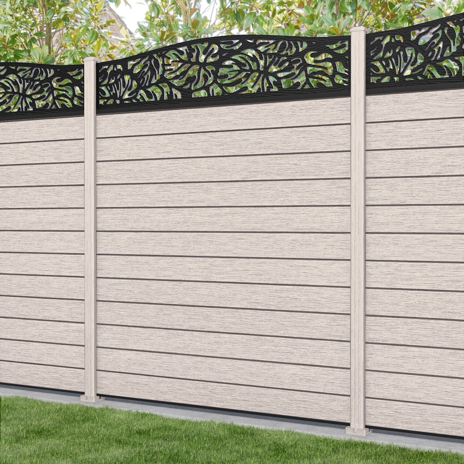 Fusion Botanic Curved Top Fence Panel - Mid Stone - with our composite posts