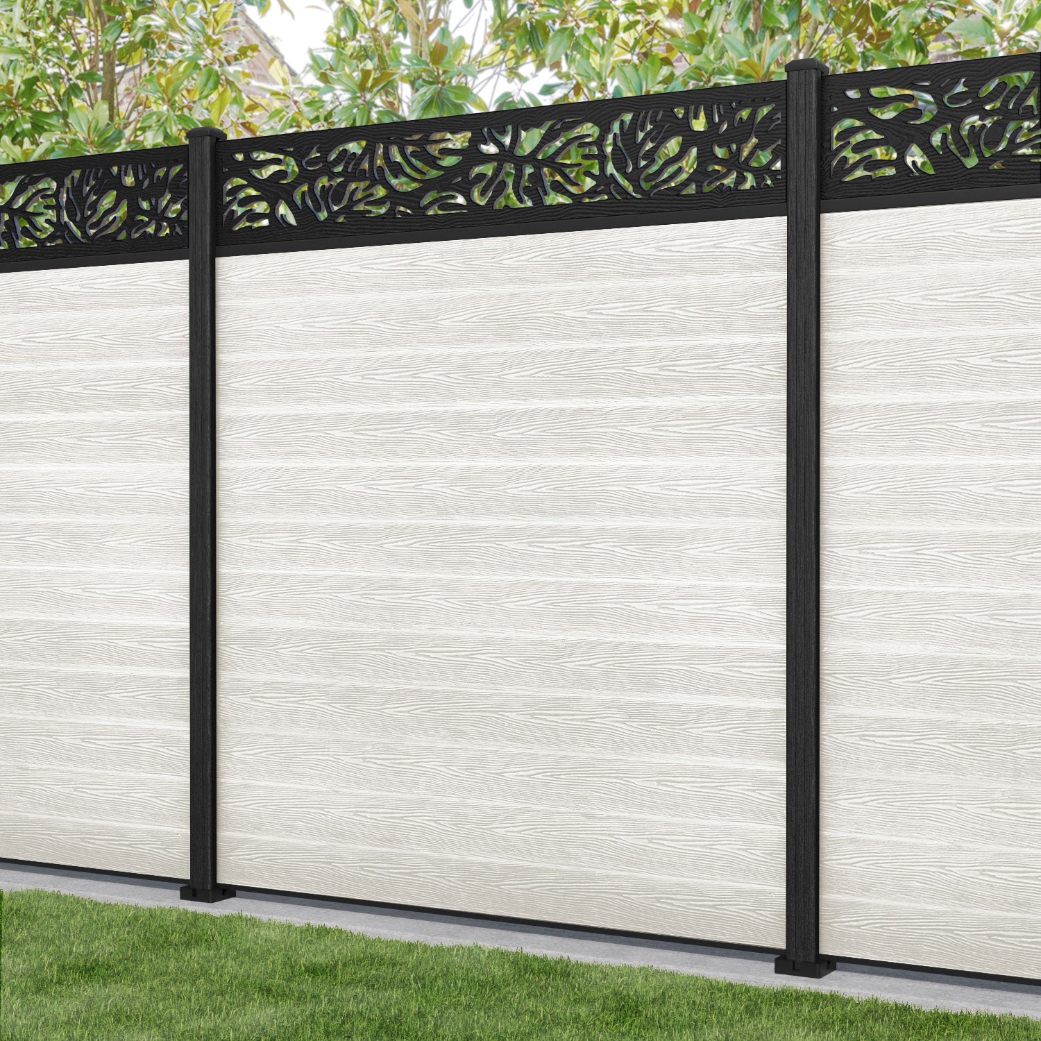 Classic Botanic Fence Panel - Light Stone - with our composite posts