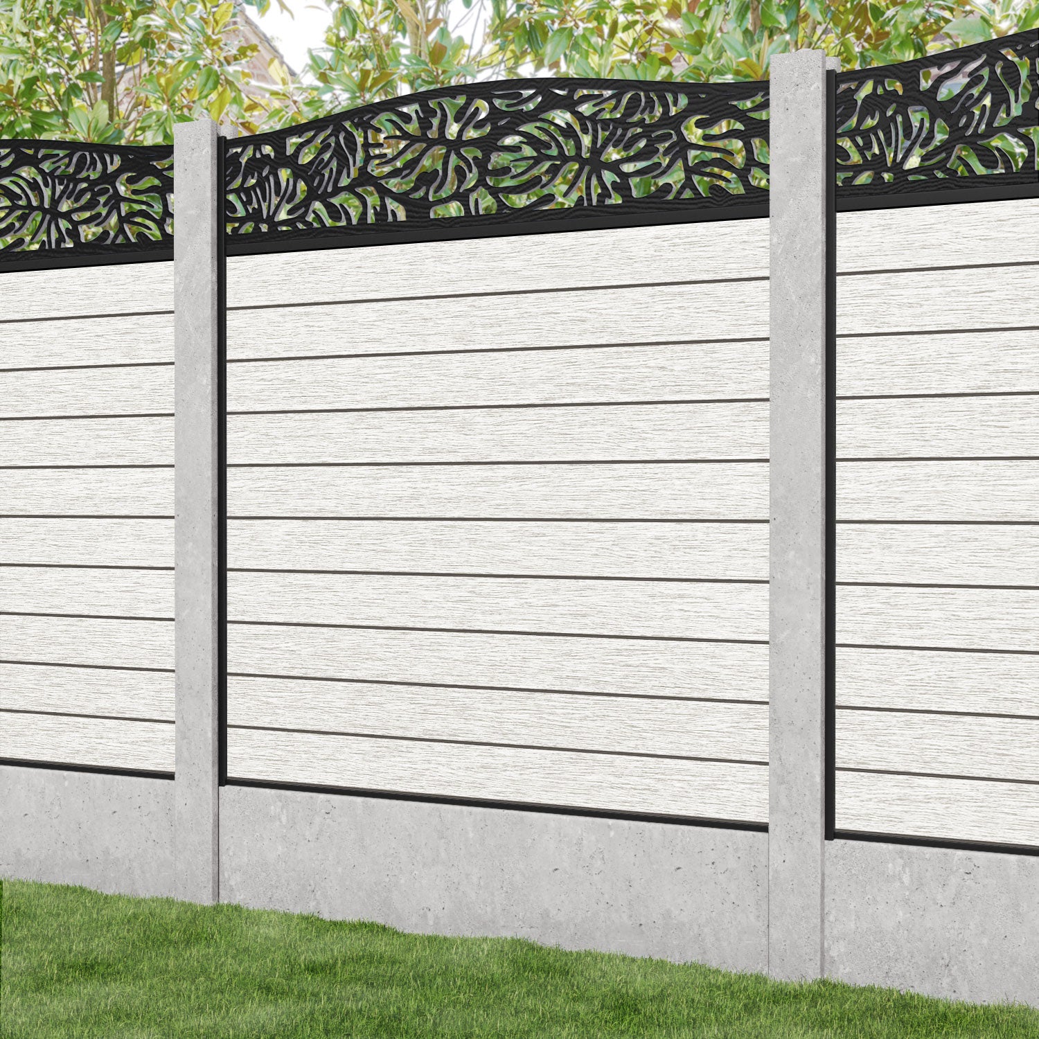 Fusion Botanic Curved Top Fence Panel - Light Stone - for existing concrete posts