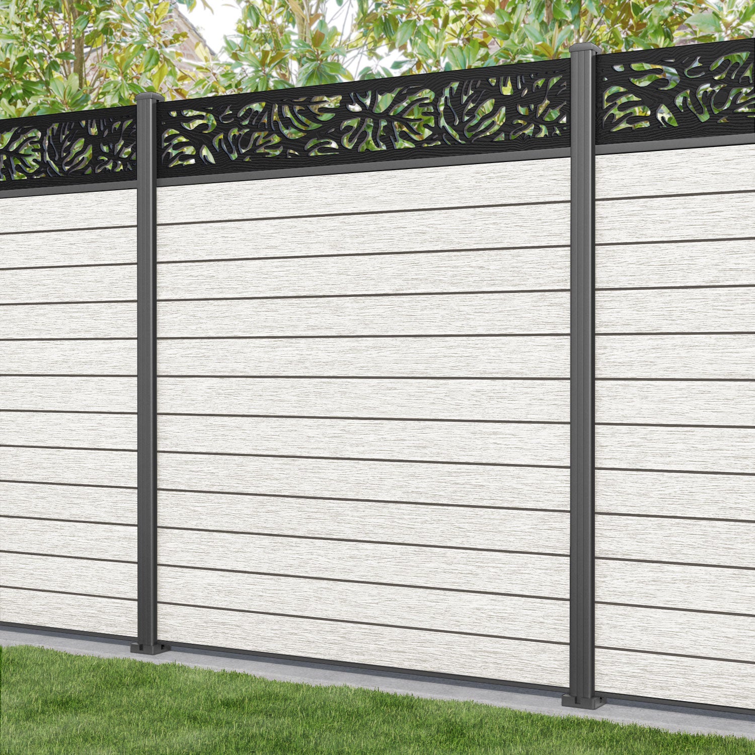 Fusion Botanic Fence Panel - Light Stone - with our aluminium posts