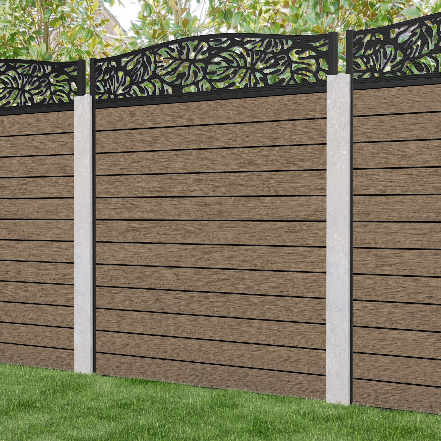 Fusion Botanic Curved Top Fence Panel - Teak - for existing concrete posts