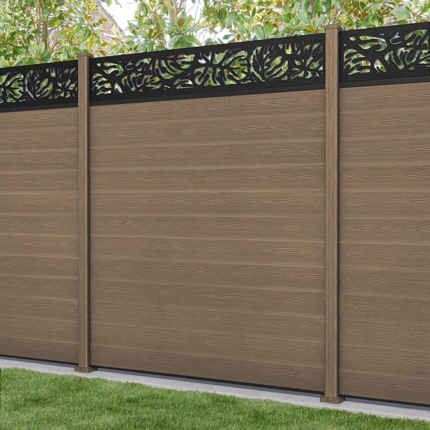 Classic Botanic Fence Panel - Teak - with our composite posts