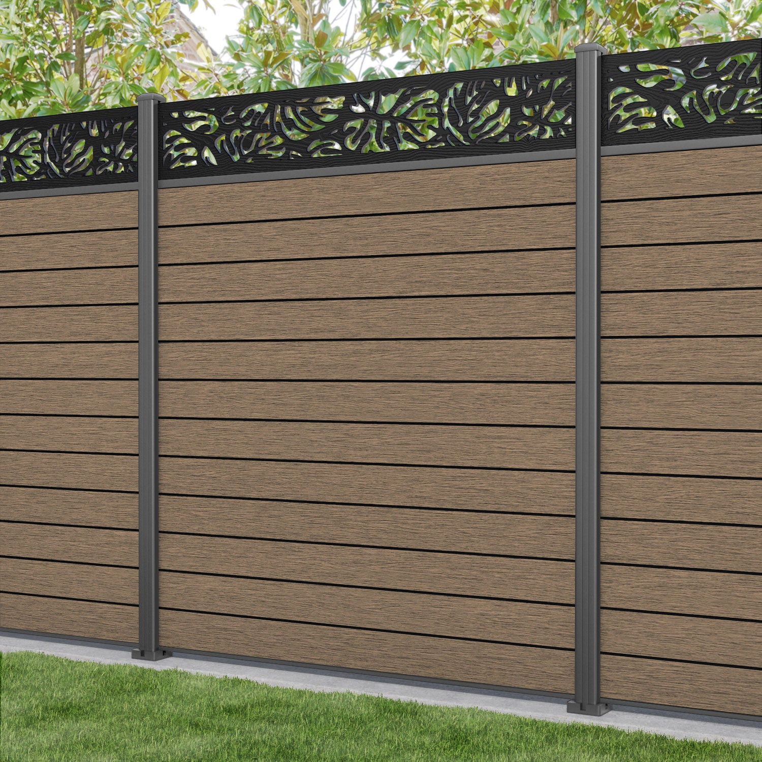 Fusion Botanic Fence Panel - Teak - with our aluminium posts