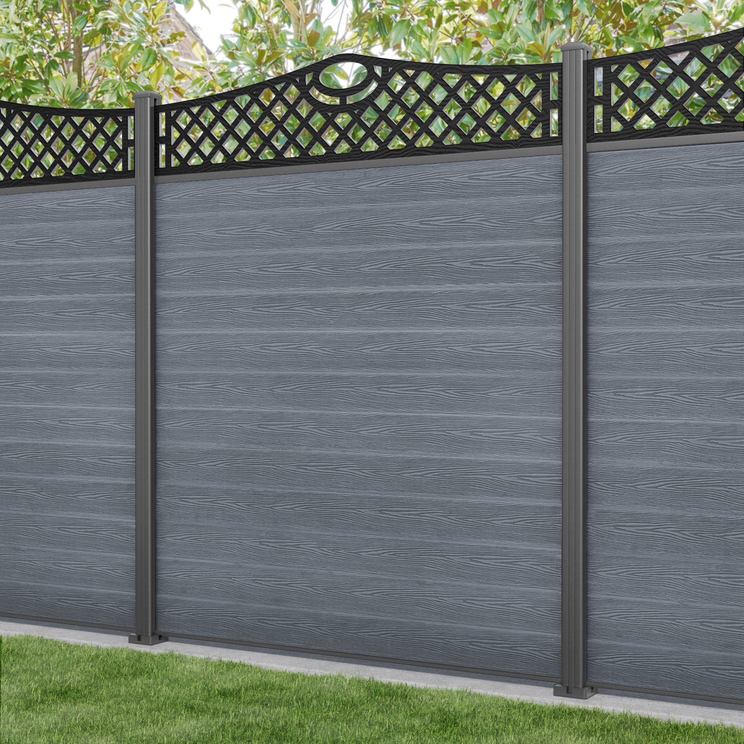 Classic Oxford Curved Top Fence Panel - Anthracite - with our aluminium posts