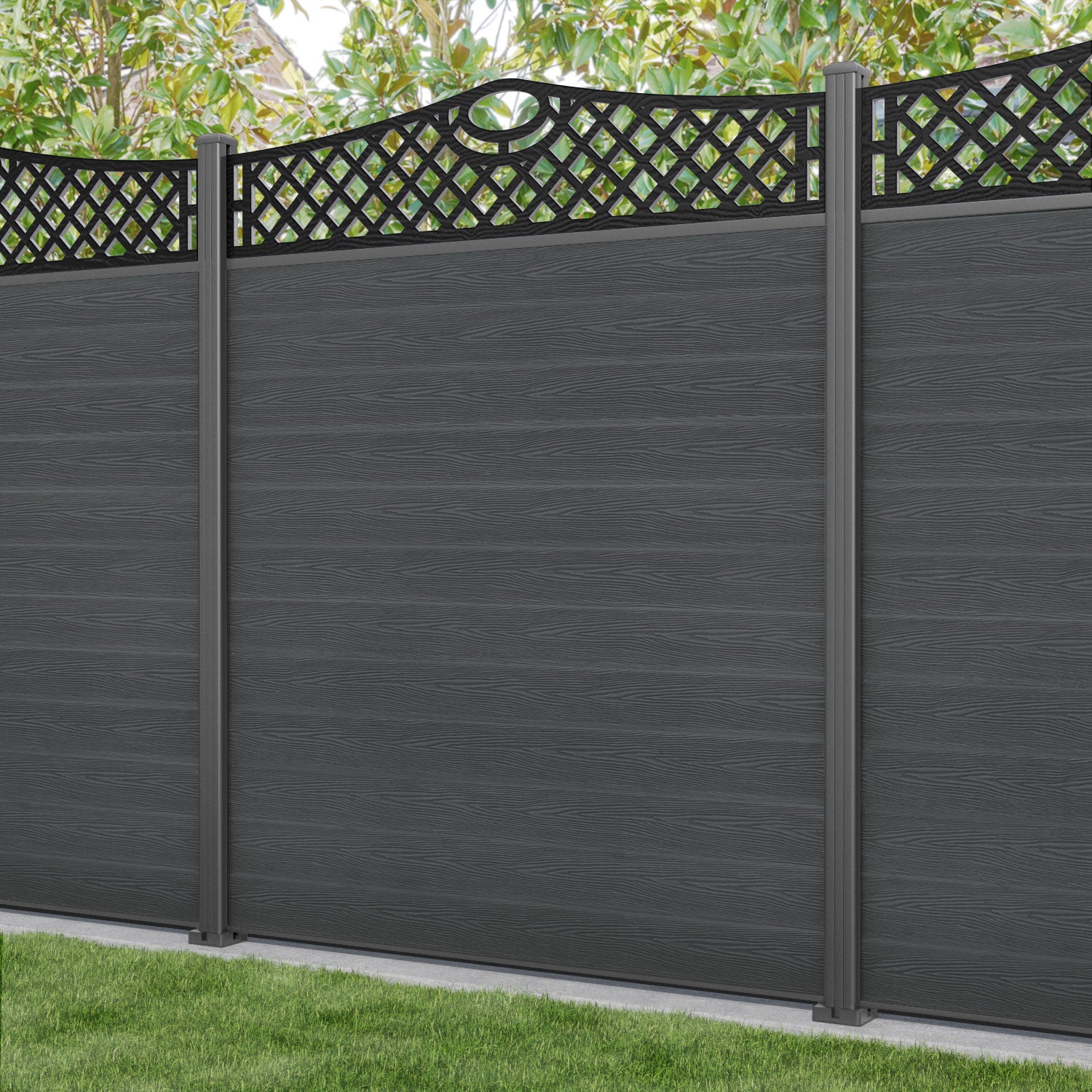 Classic Oxford Curved Top Fence Panel - Dark Grey - with our aluminium posts