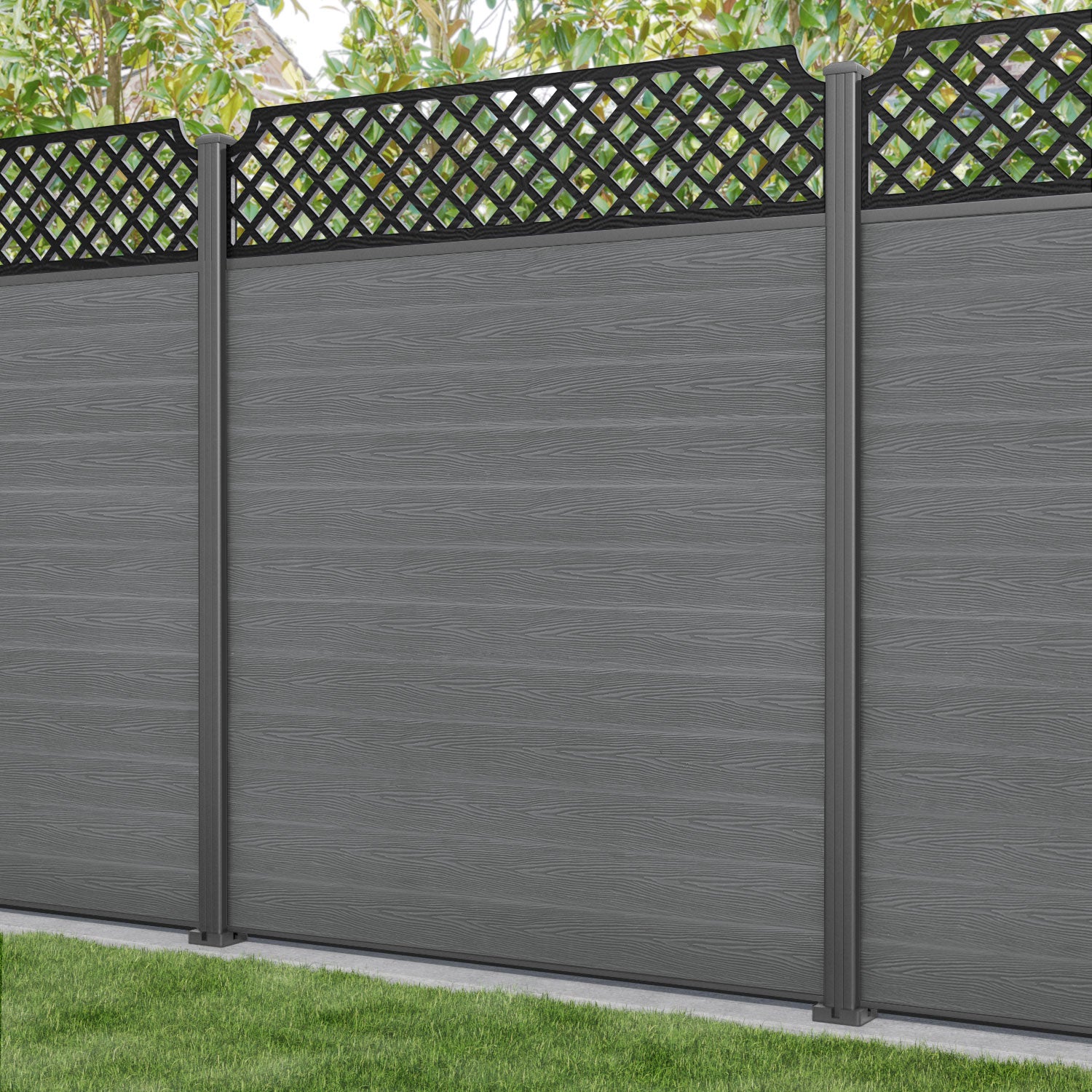 Classic Regal Hive Fence Panel - Mid Grey - with our aluminium posts