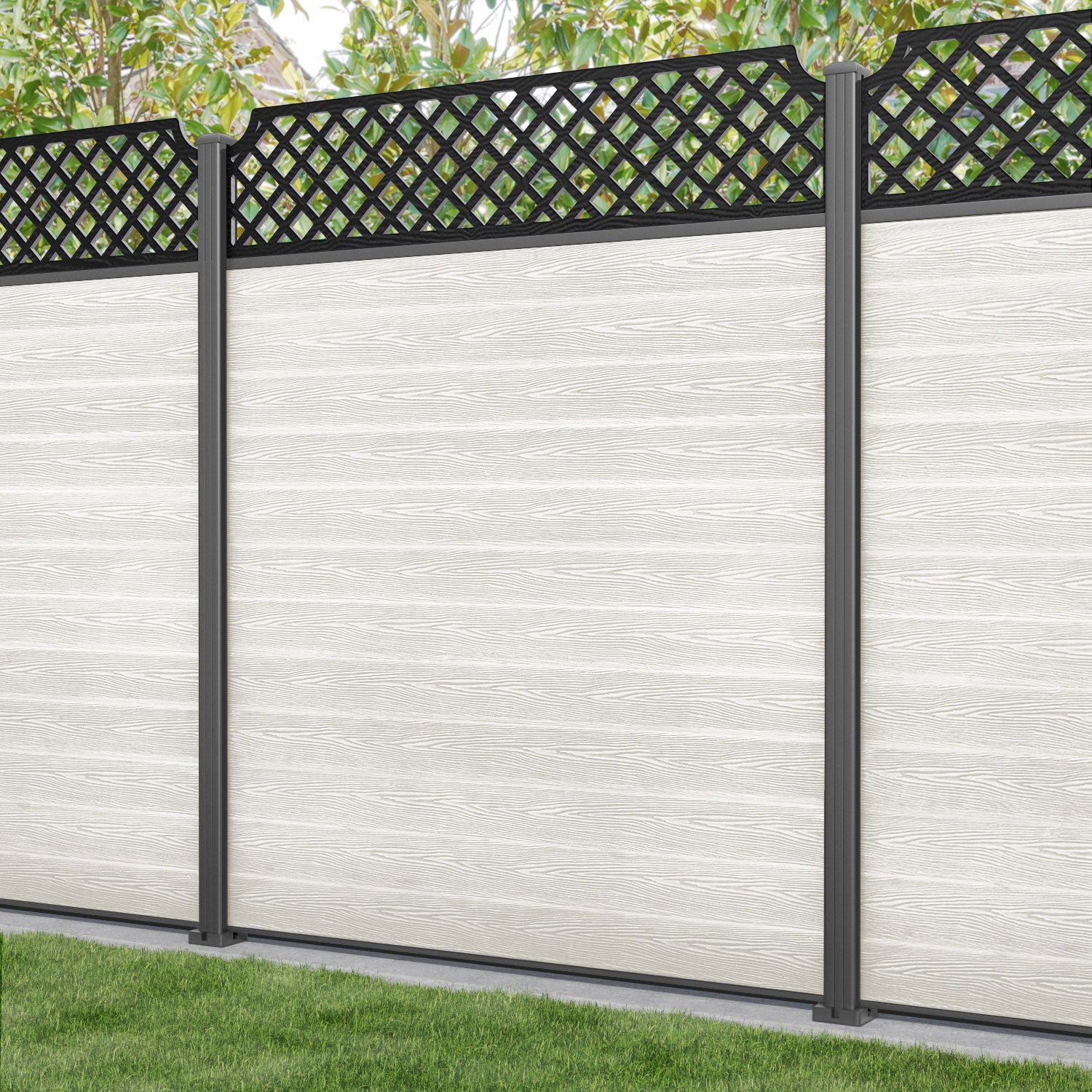 Classic Regal Hive Fence Panel - Light Stone - with our aluminium posts