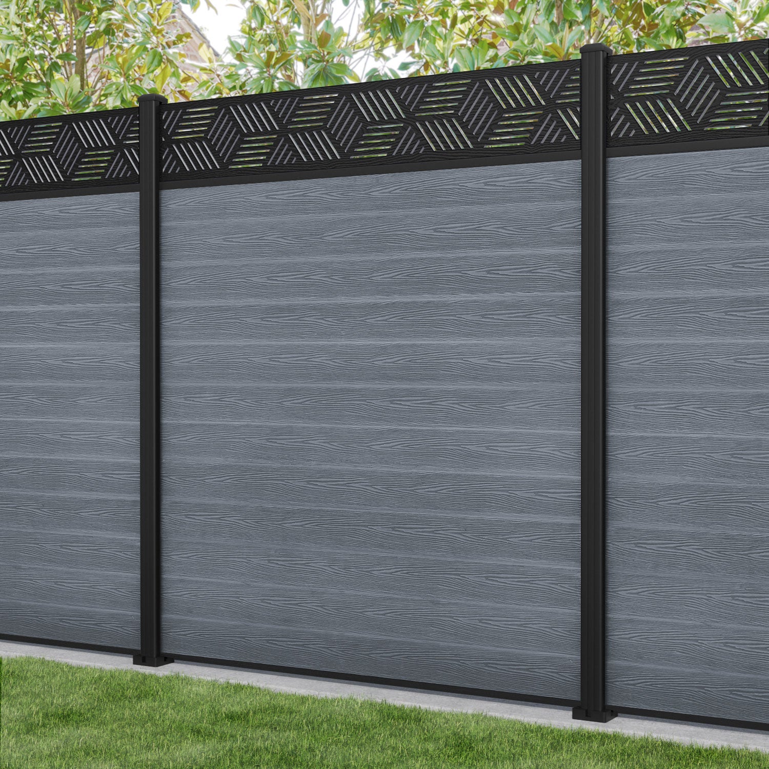 Classic Cubed Fence Panel - Anthracite - with our aluminium posts