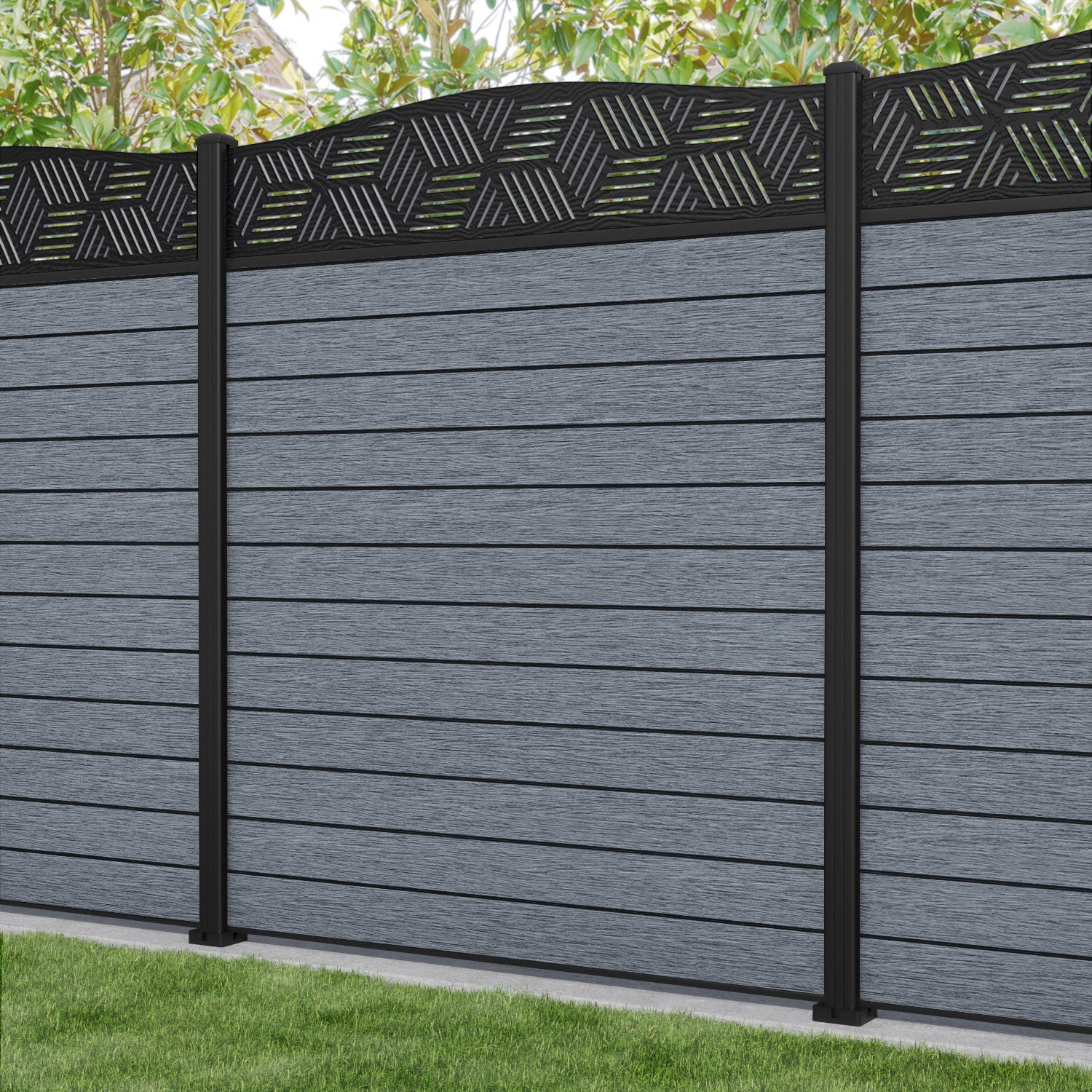 Fusion Cubed Curved Top Fence Panel - Anthracite - with our aluminium posts