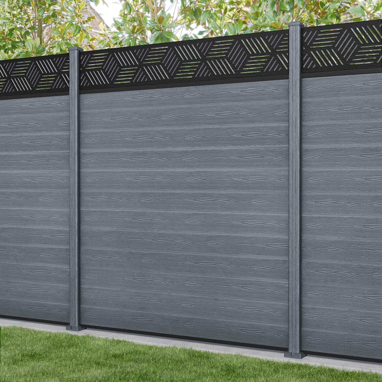 Classic Cubed Fence Panel - Anthracite - with our composite posts