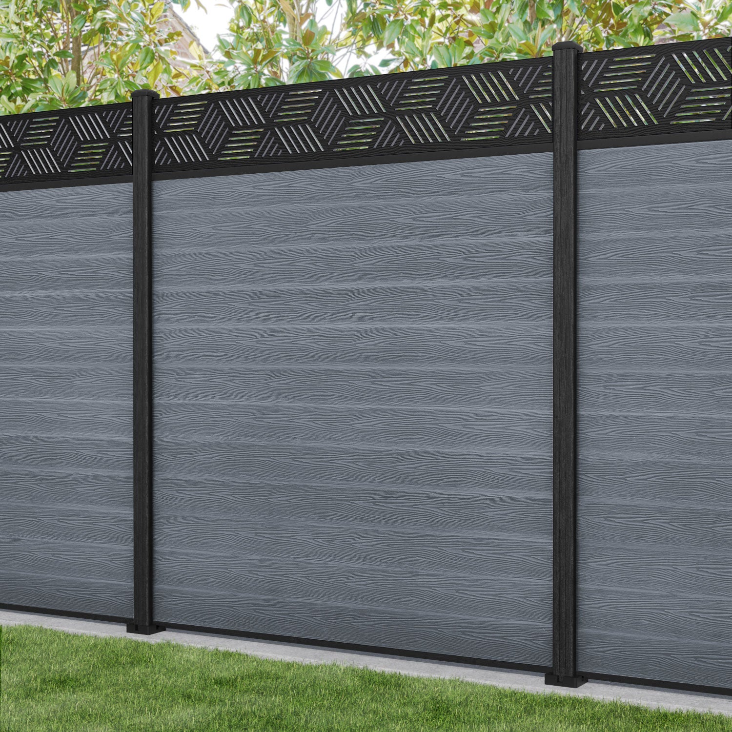 Classic Cubed Fence Panel - Anthracite - with our composite posts