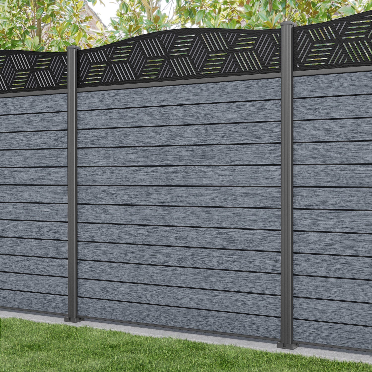 Fusion Cubed Curved Top Fence Panel - Anthracite - with our aluminium posts