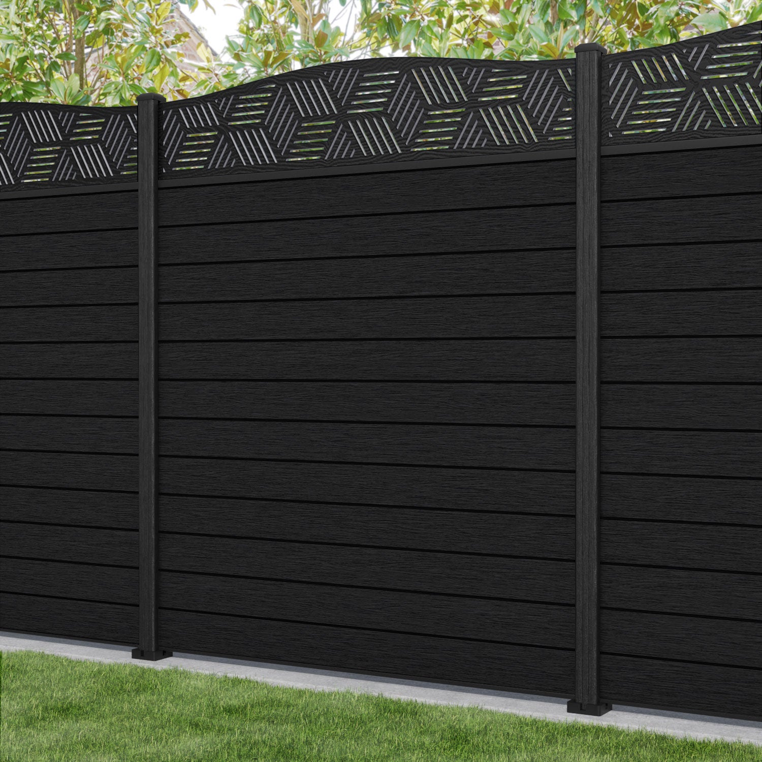 Fusion Cubed Curved Top Fence Panel - Black - with our composite posts