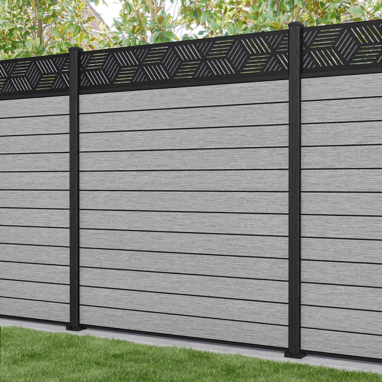 Fusion Cubed Fence Panel - Light Grey - with our composite posts
