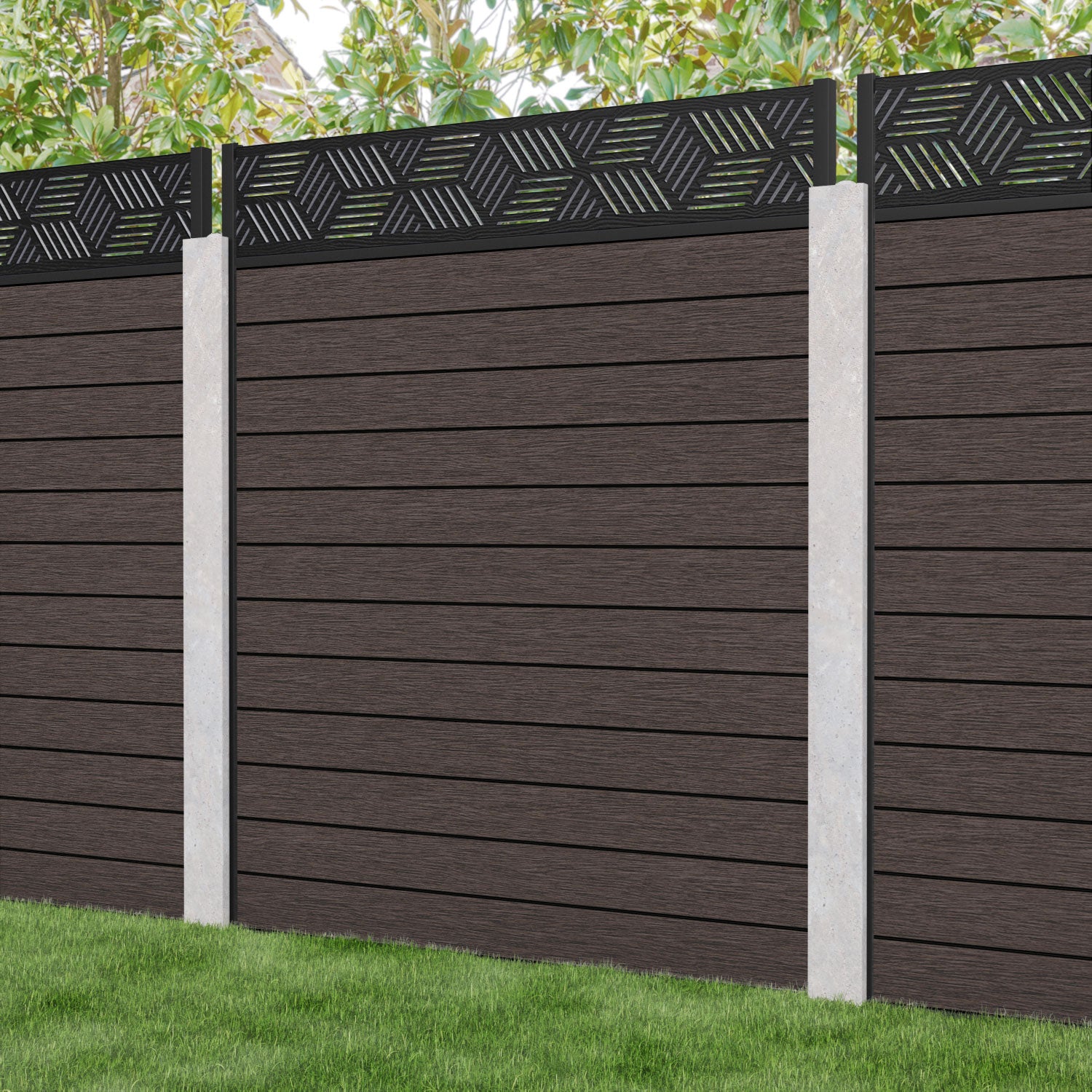 Fusion Cubed Fence Panel - Mid Brown - for existing concrete posts