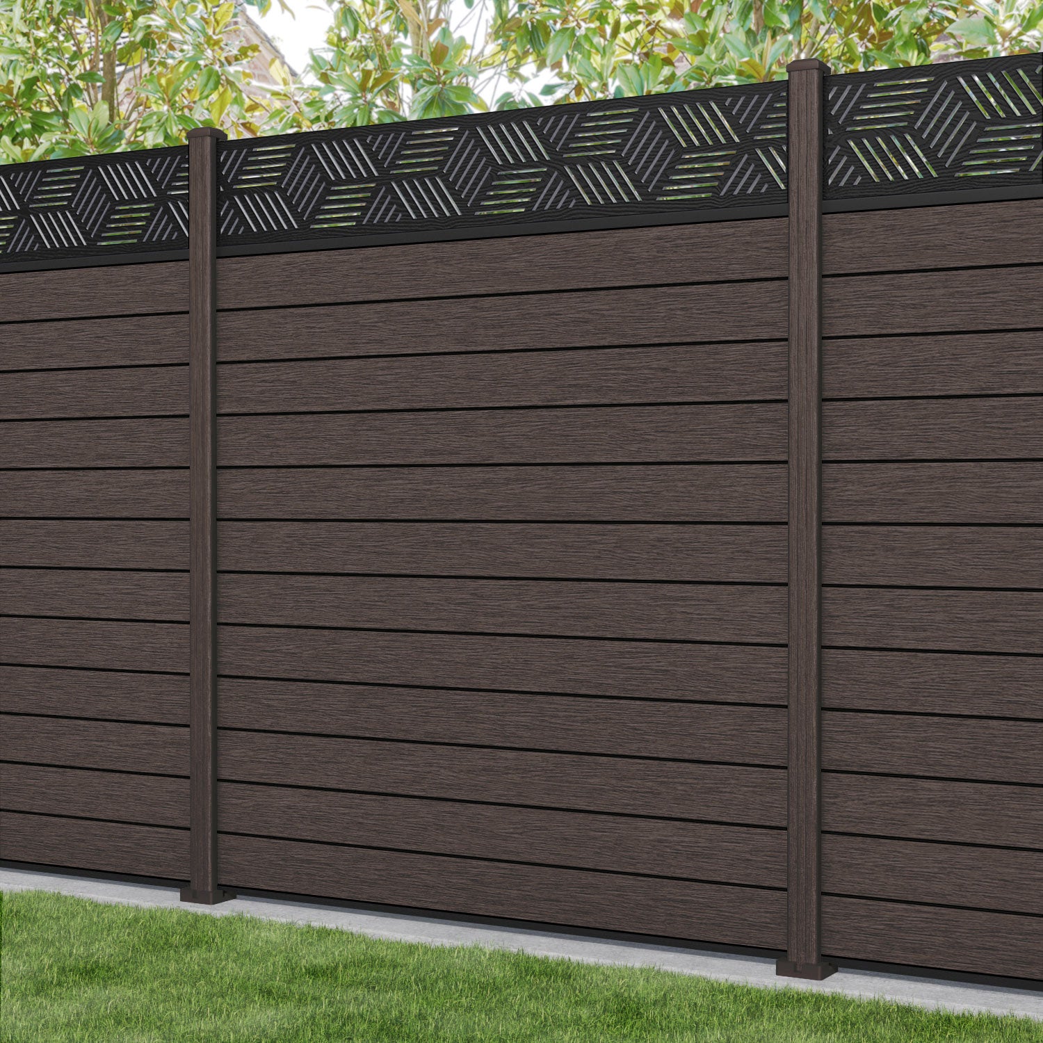 Fusion Cubed Fence Panel - Mid Brown - with our composite posts