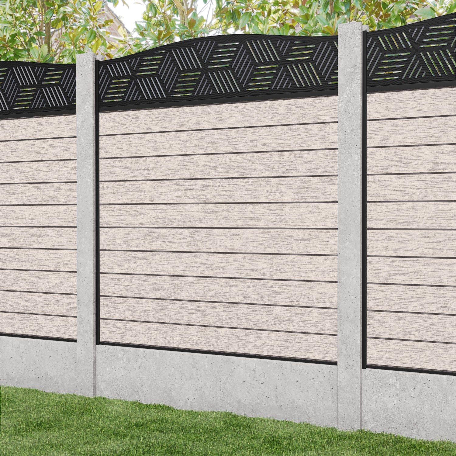 Fusion Cubed Curved Top Fence Panel - Mid Stone - for existing concrete posts