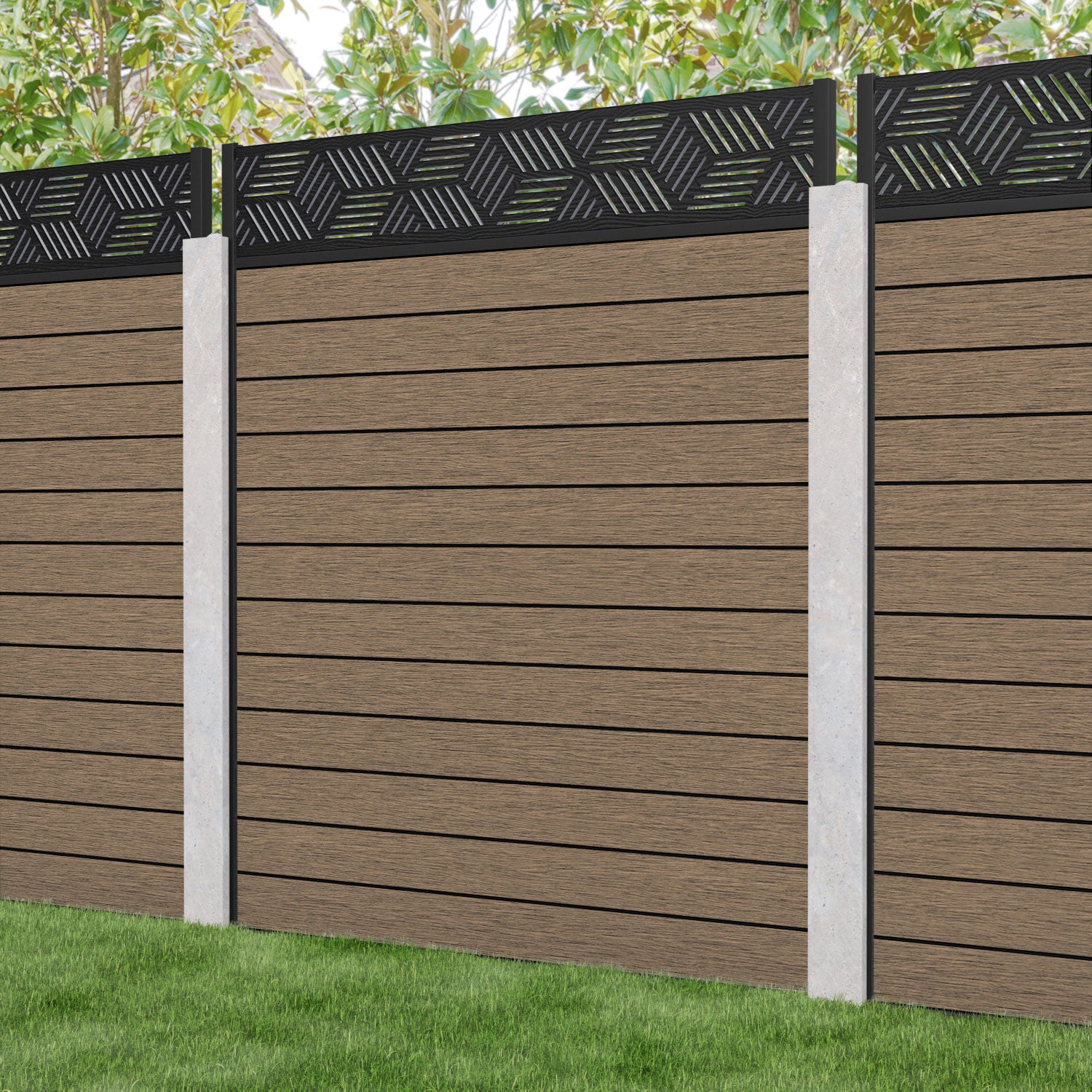 Fusion Cubed Fence Panel - Teak - for existing concrete posts