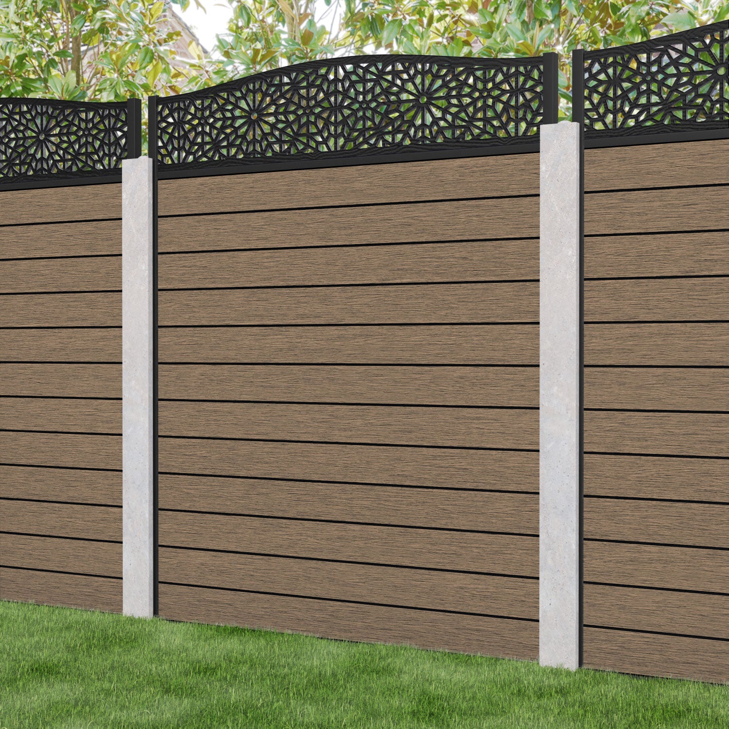 Fusion Alnara Curved Top Fence Panel - Teak - for existing concrete posts