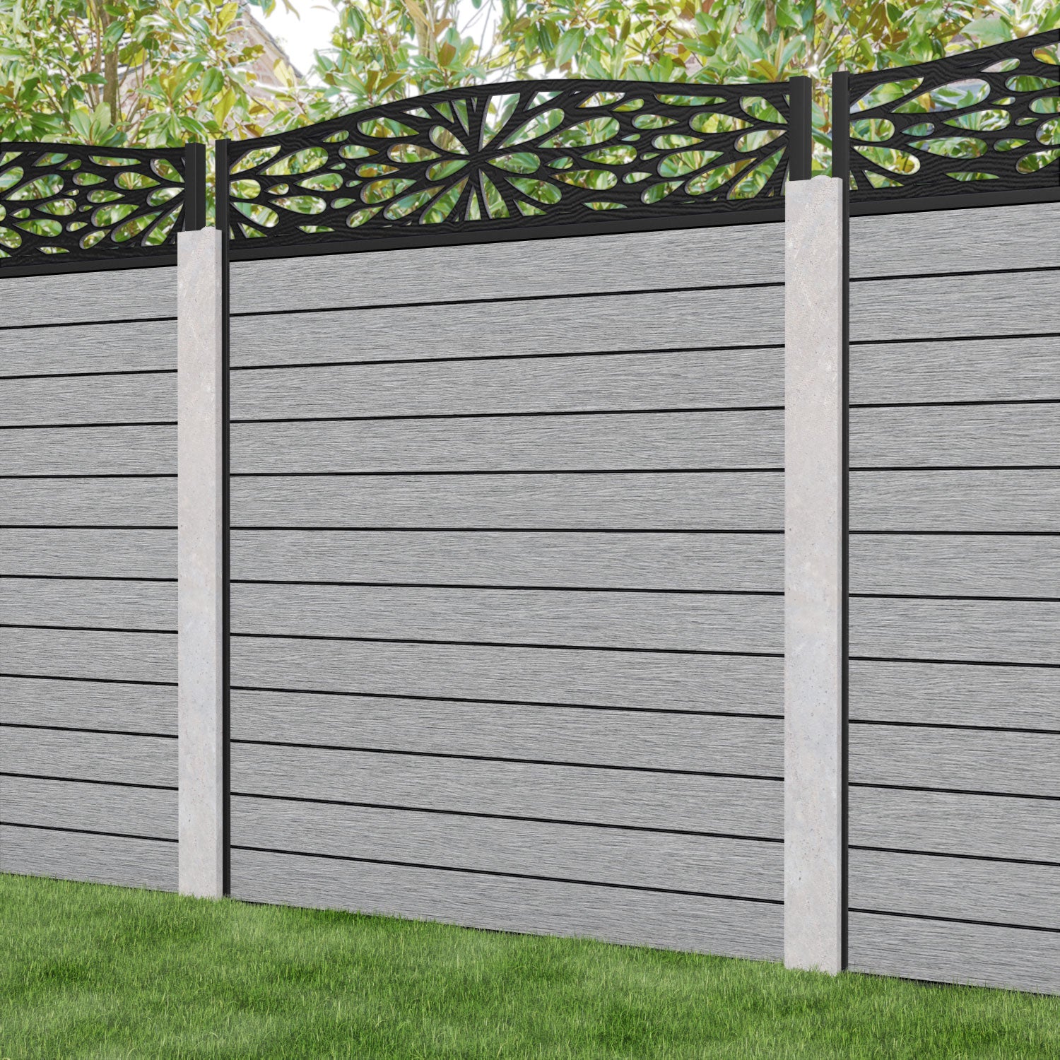 Fusion Blossom Curved Top Fence Panel - Light Grey - for existing concrete posts