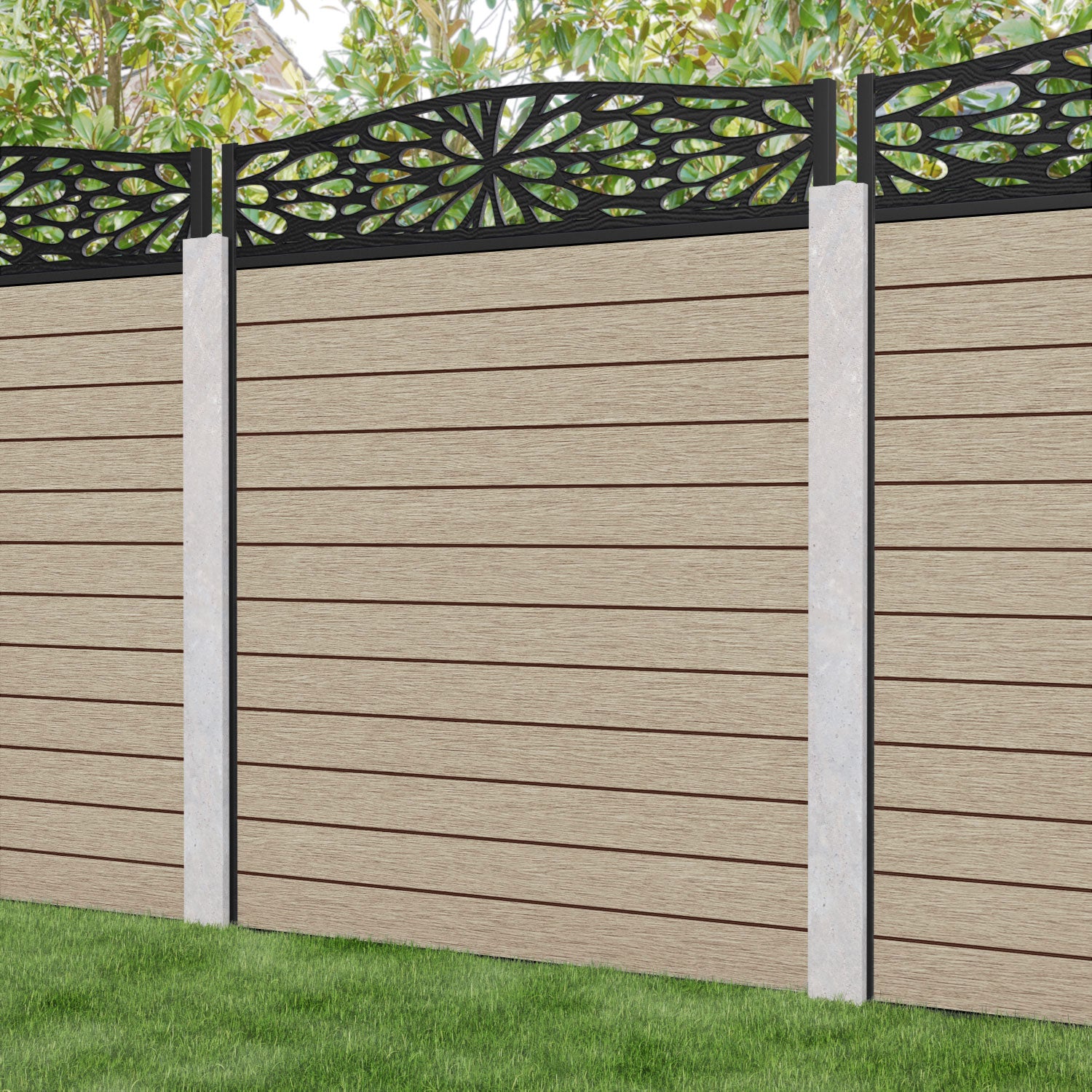 Fusion Blossom Curved Top Fence Panel - Light Oak - for existing concrete posts