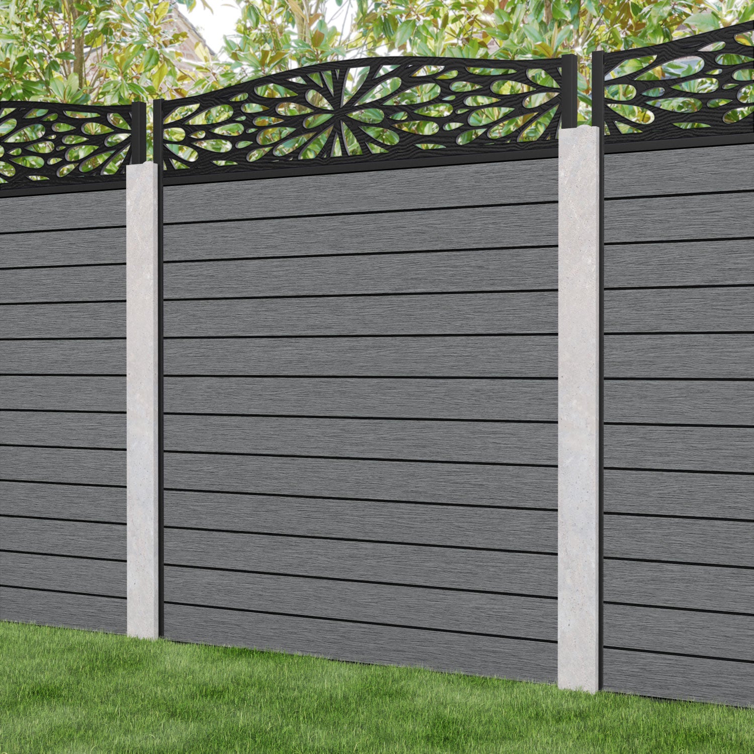 Fusion Blossom Curved Top Fence Panel - Mid Grey - for existing concrete posts