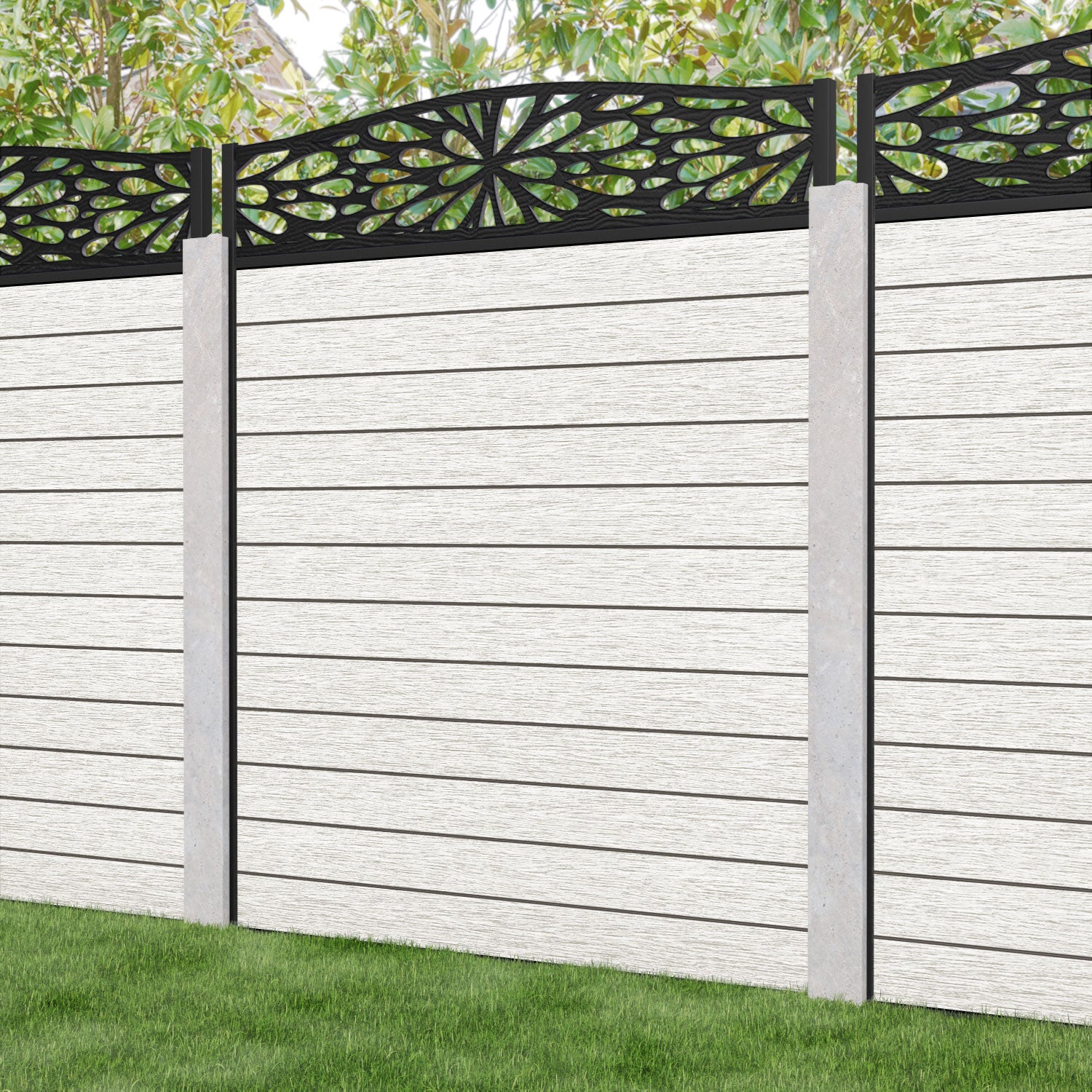 Fusion Blossom Curved Top Fence Panel - Light Stone - for existing concrete posts
