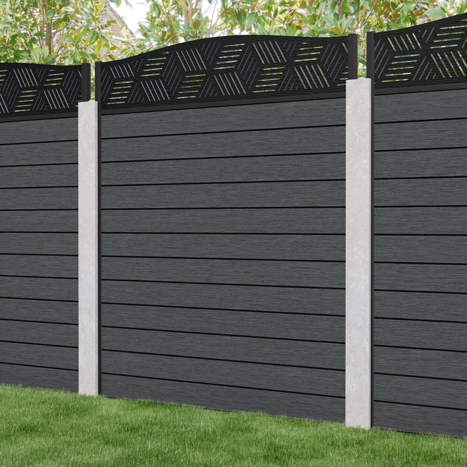 Fusion Cubed Curved Top Fence Panel - Dark Grey - for existing concrete posts
