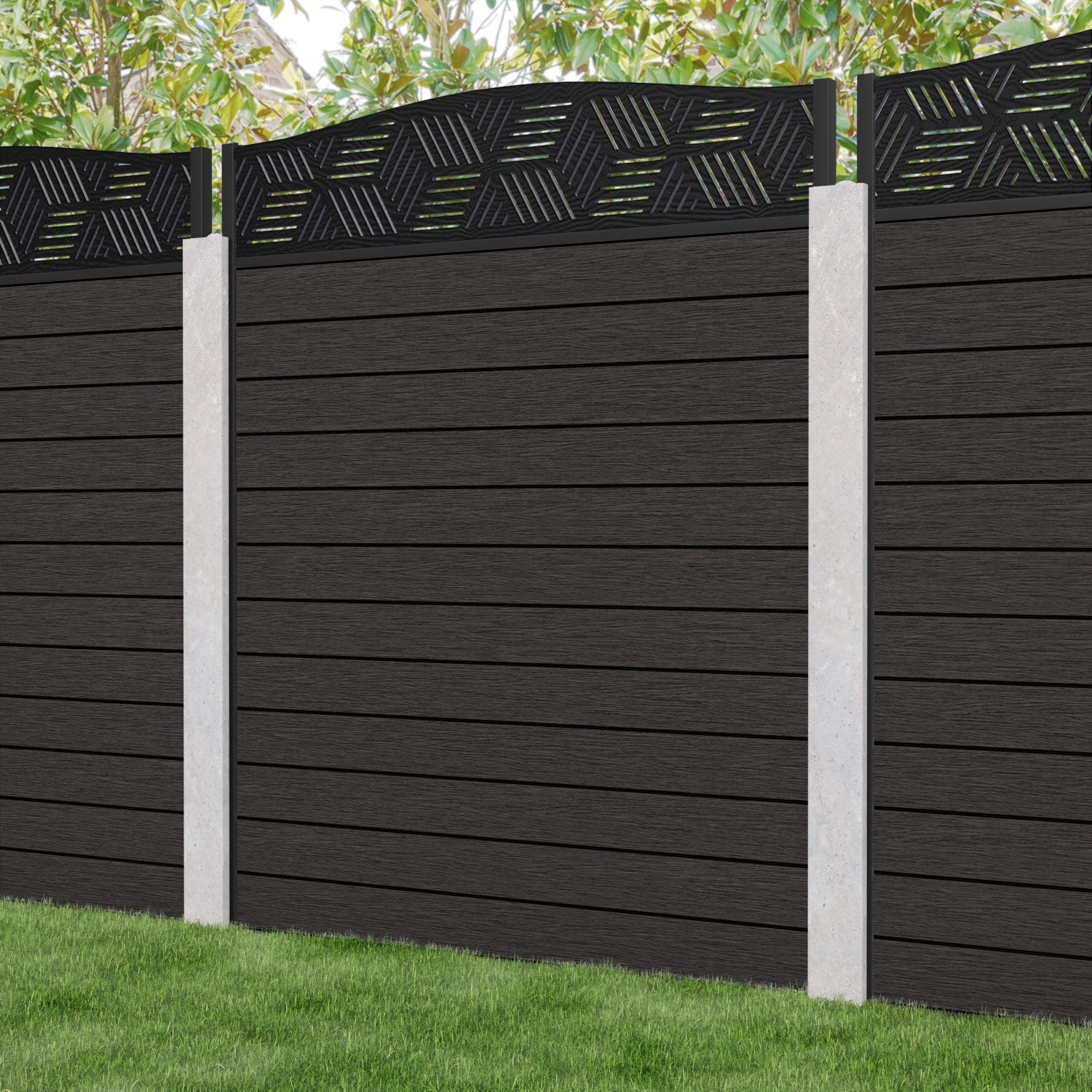 Fusion Cubed Curved Top Fence Panel - Dark Oak - for existing concrete posts