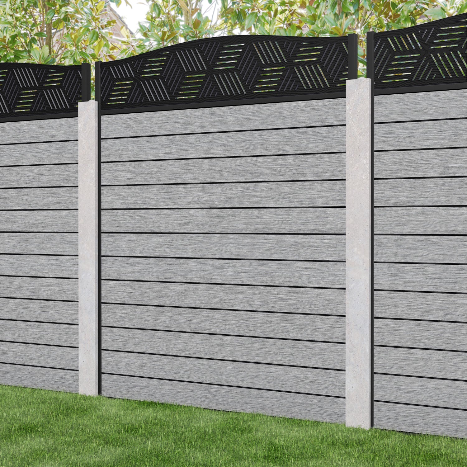 Fusion Cubed Curved Top Fence Panel - Light Grey - for existing concrete posts