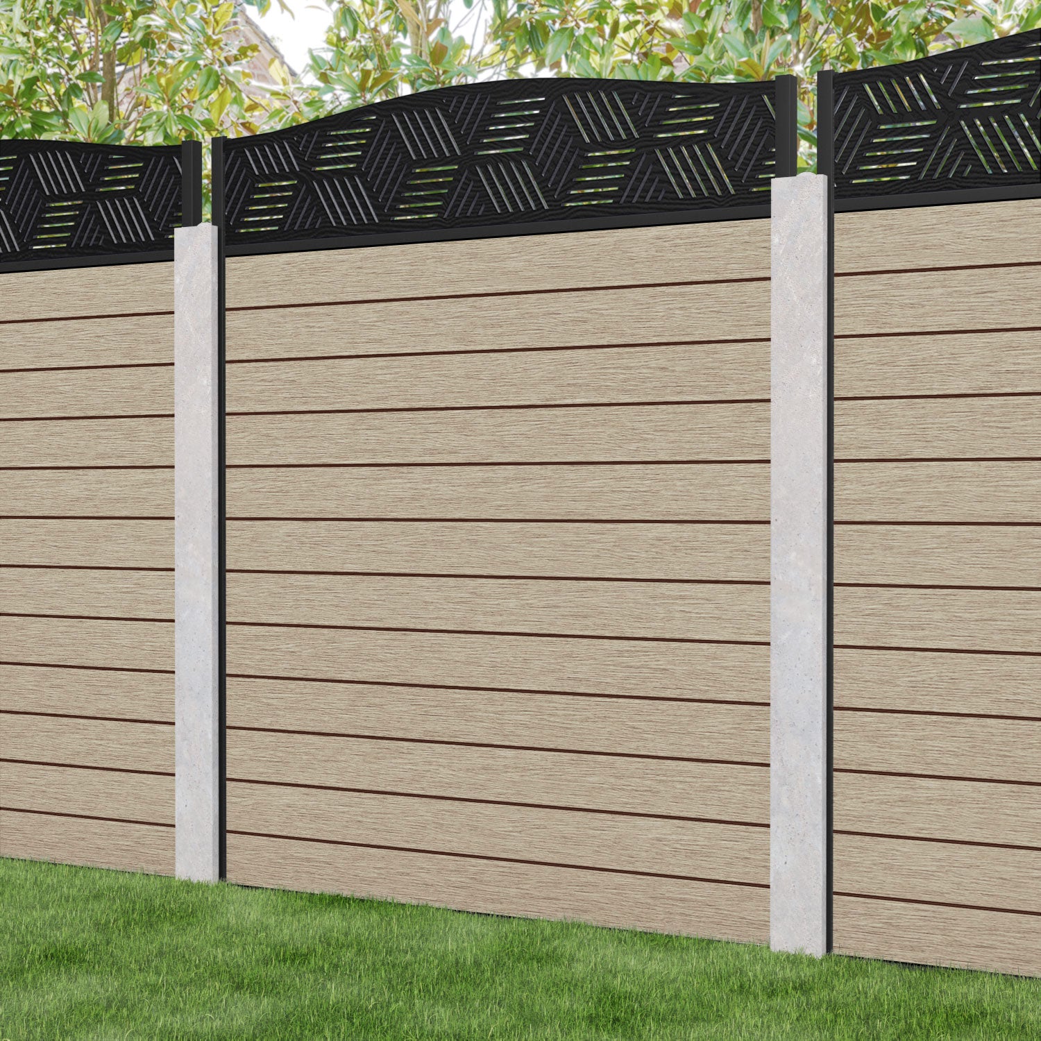 Fusion Cubed Curved Top Fence Panel - Light Oak - for existing concrete posts