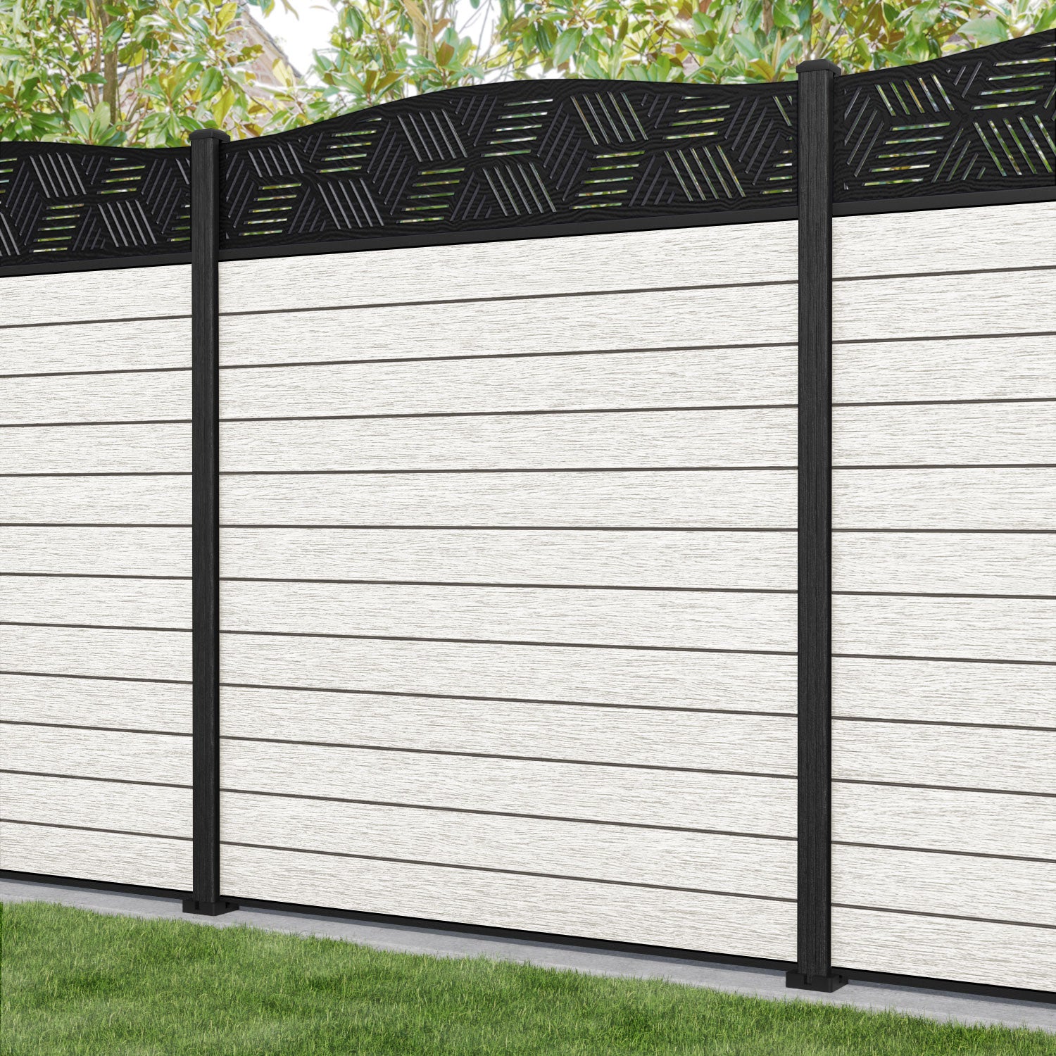 Fusion Cubed Curved Top Fence Panel - Light Stone - with our composite posts