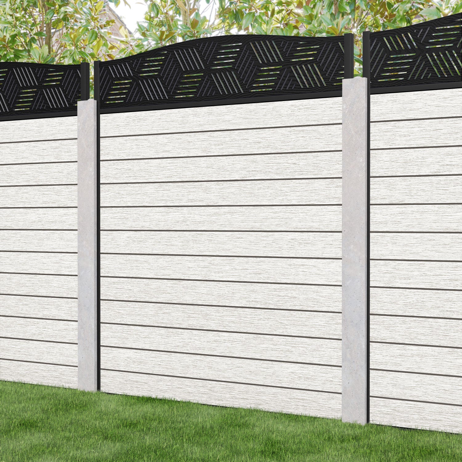 Fusion Cubed Curved Top Fence Panel - Light Stone - for existing concrete posts