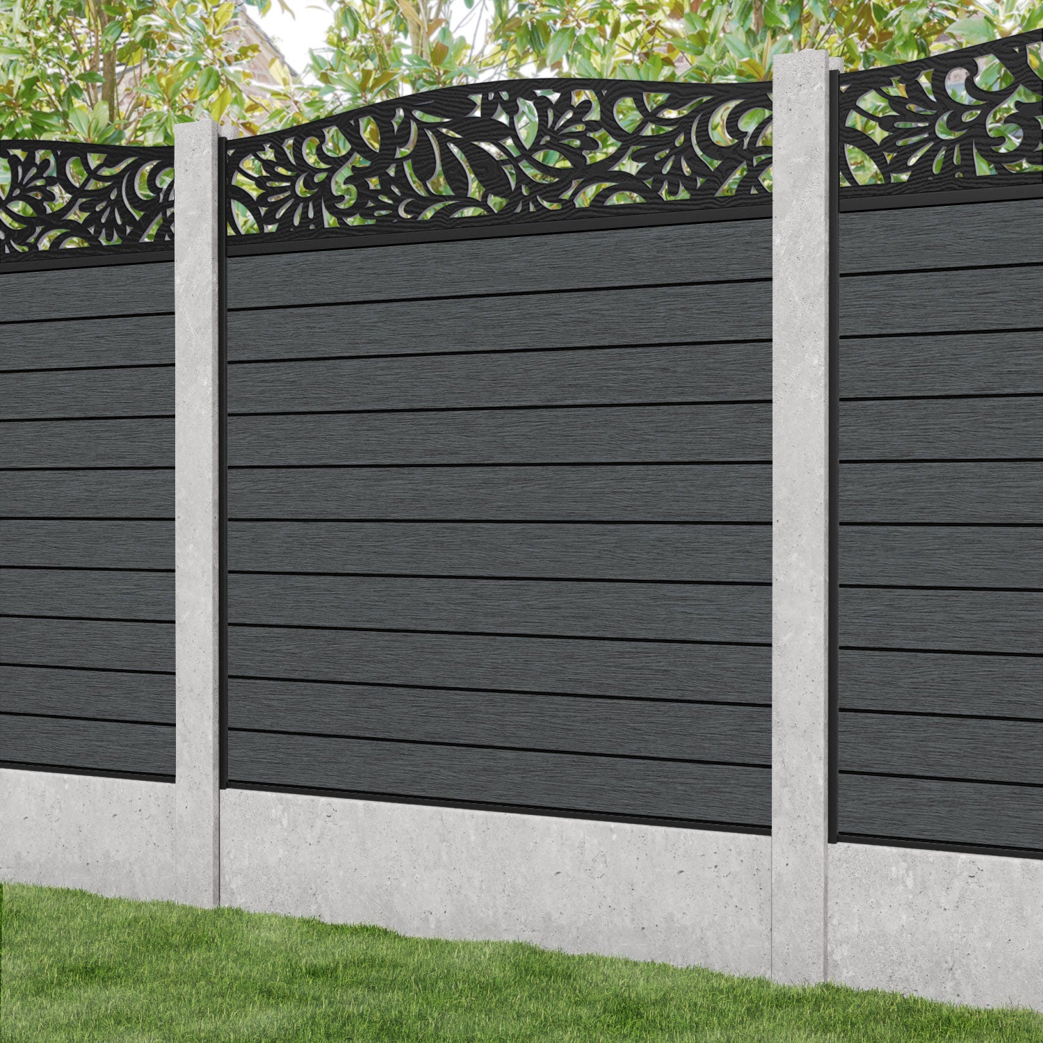 Fusion Heritage Curved Top Fence Panel - Dark Grey - for existing concrete posts