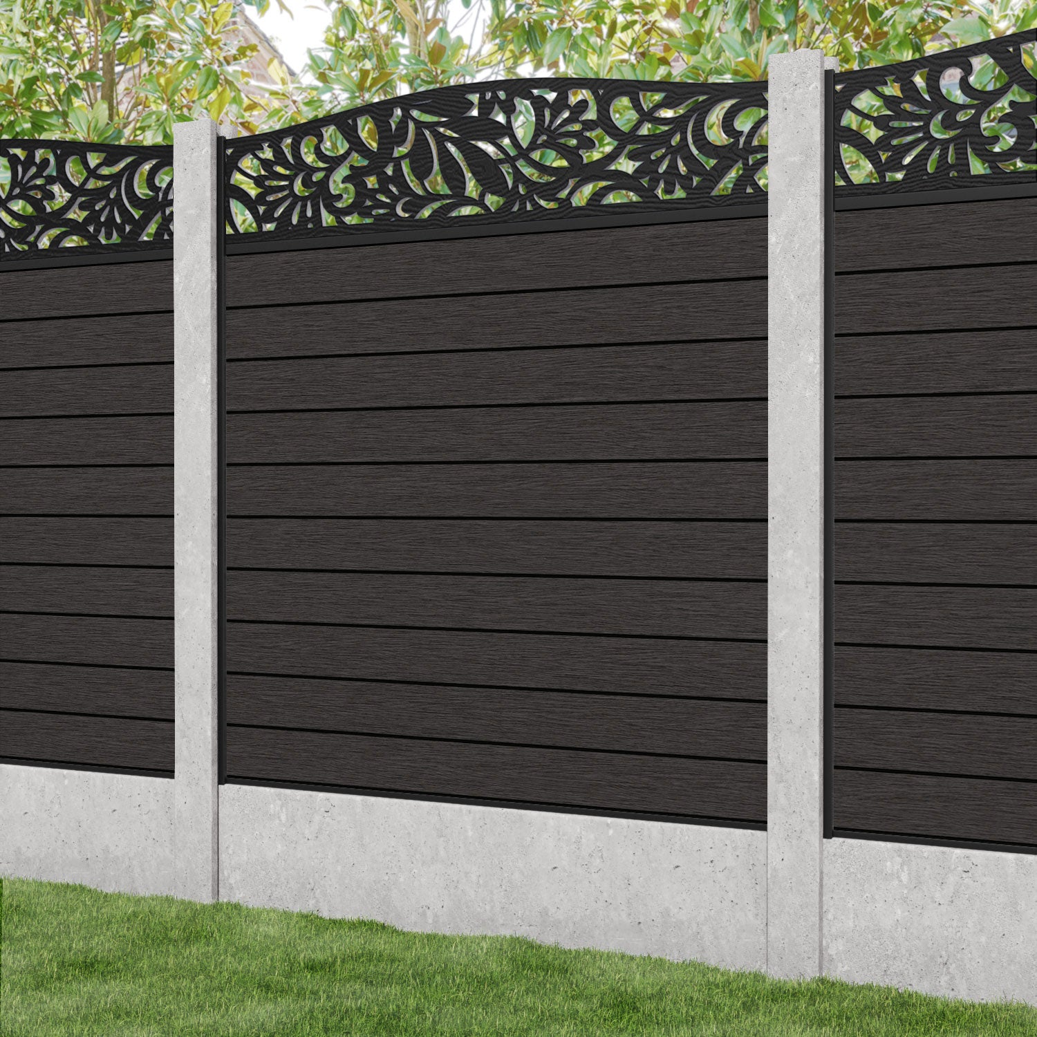Fusion Heritage Curved Top Fence Panel - Dark Oak - for existing concrete posts