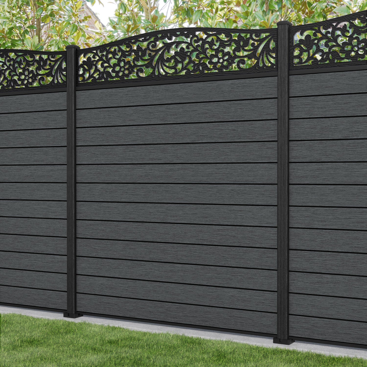 Fusion Eden Curved Top Fence Panel - Dark Grey - with our composite posts