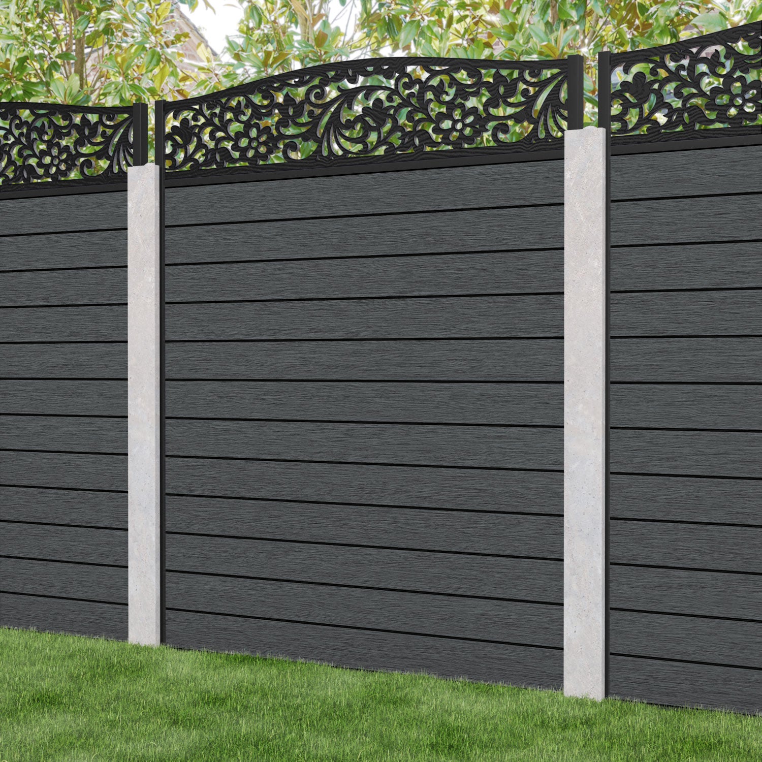 Fusion Eden Curved Top Fence Panel - Dark Grey - for existing concrete posts