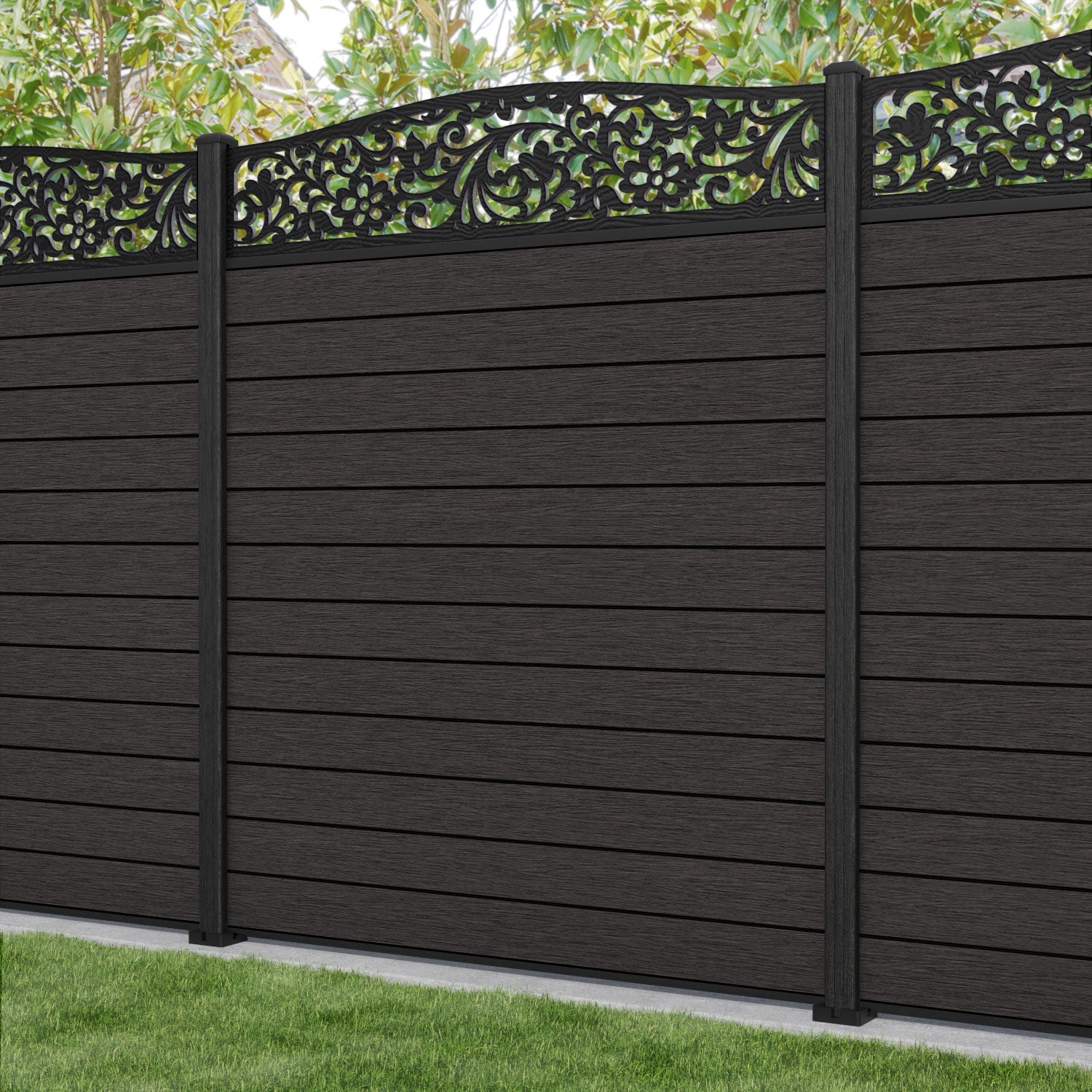 Fusion Eden Curved Top Fence Panel - Dark Oak - with our composite posts